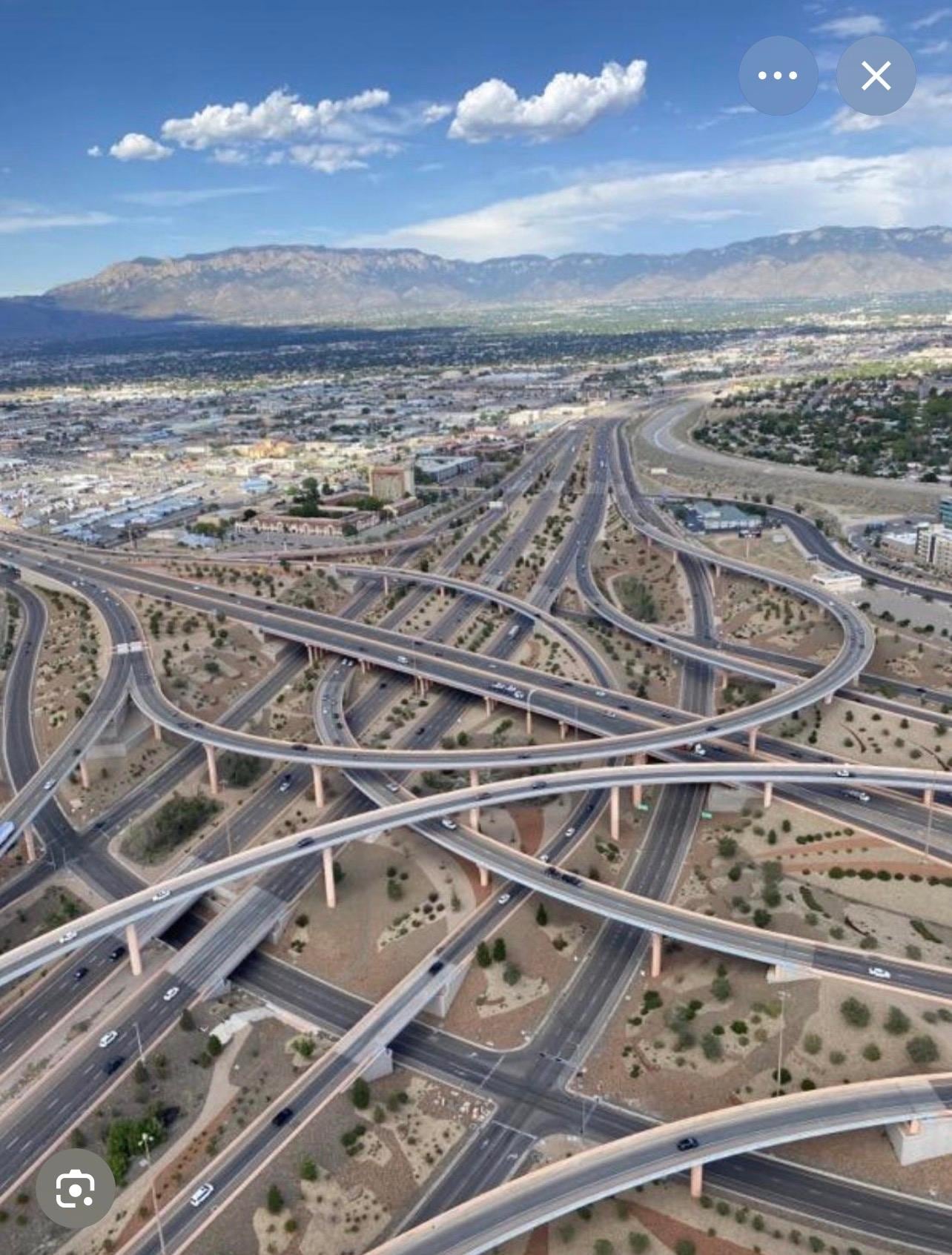 Hotels at top left of highways. 