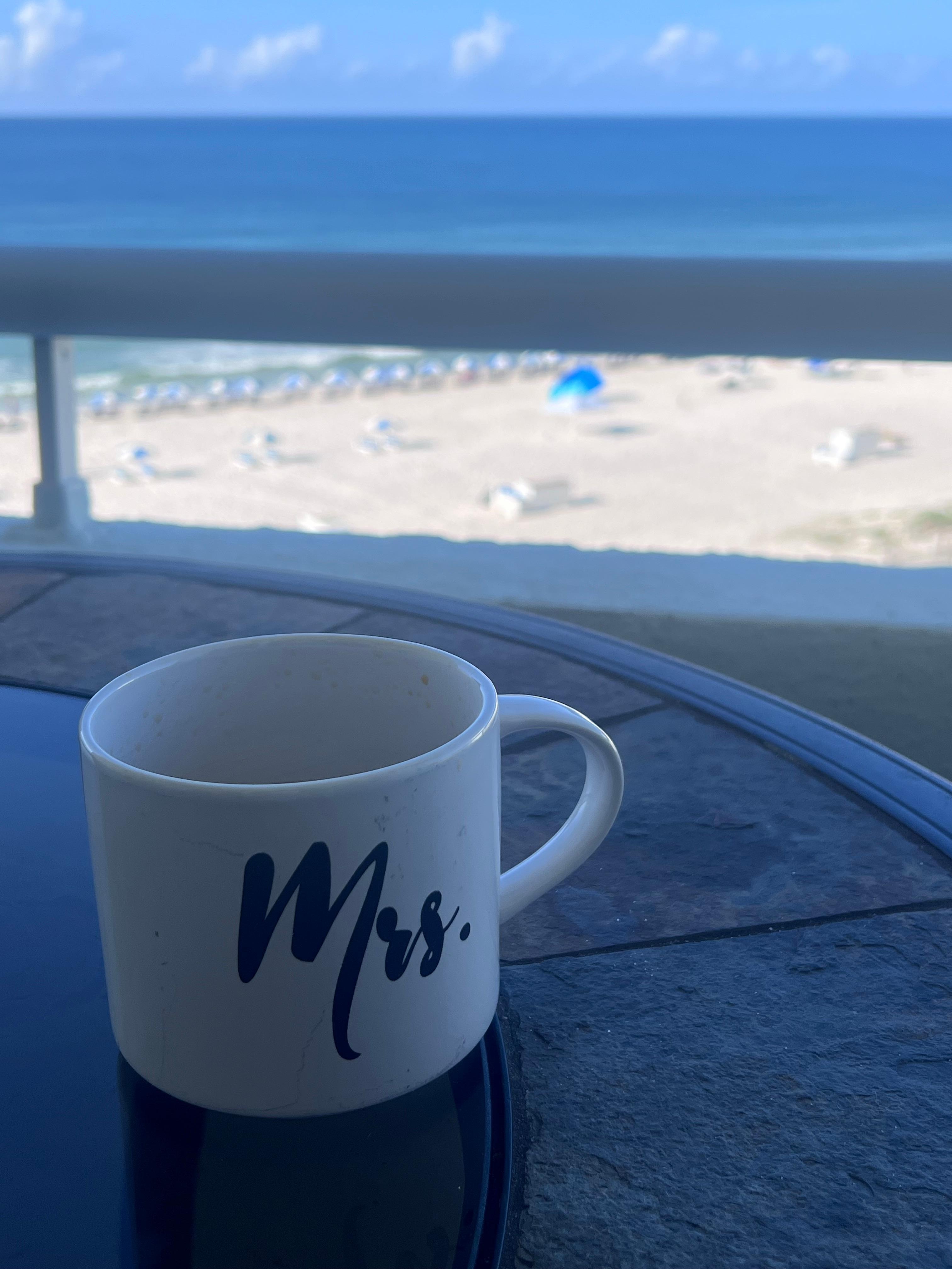Coffee over looking beach for our honeymoon/1st anniversary trip!