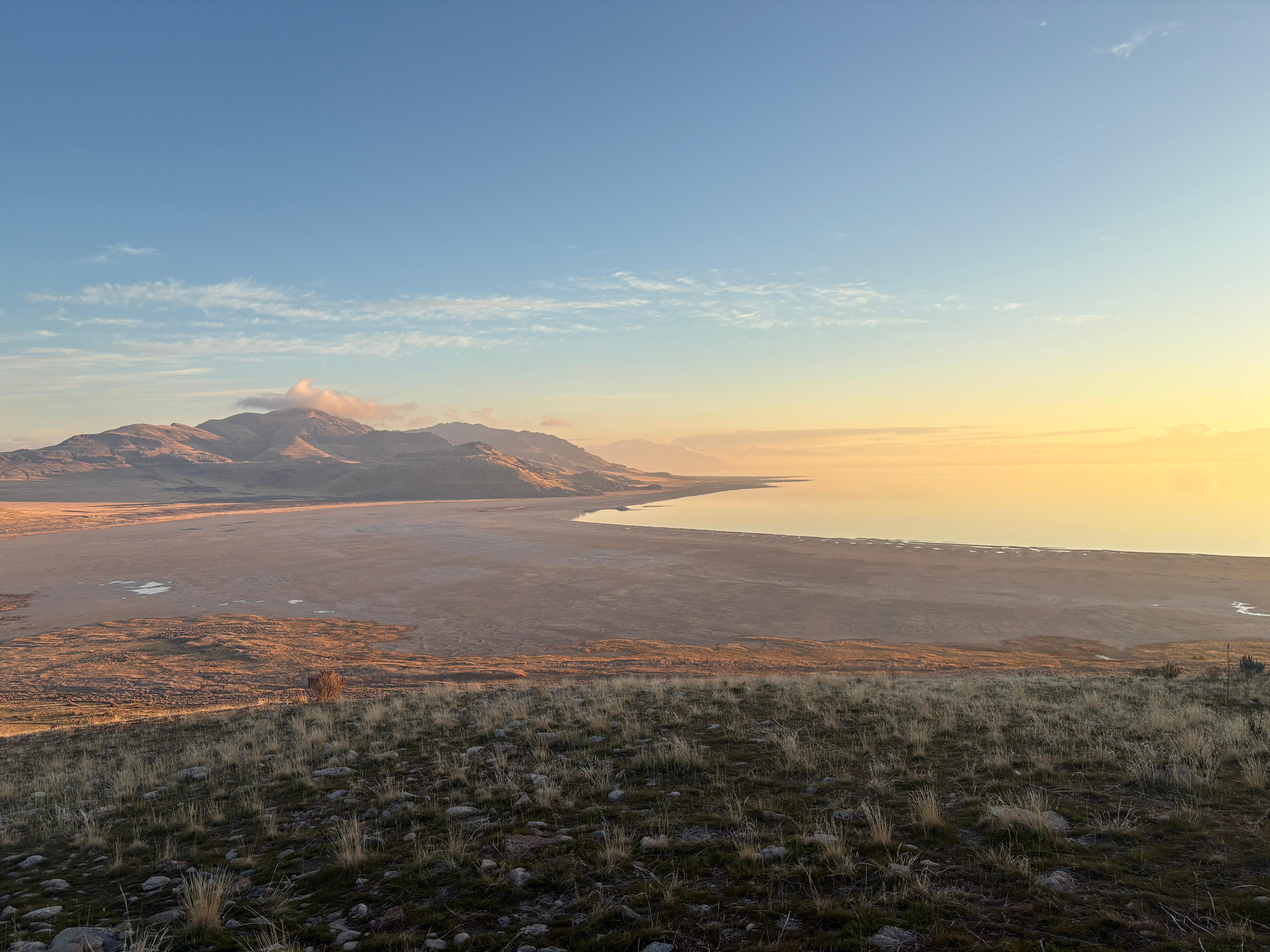 Late afternoon at Great Salt Lake Park, hiking to the summit. 