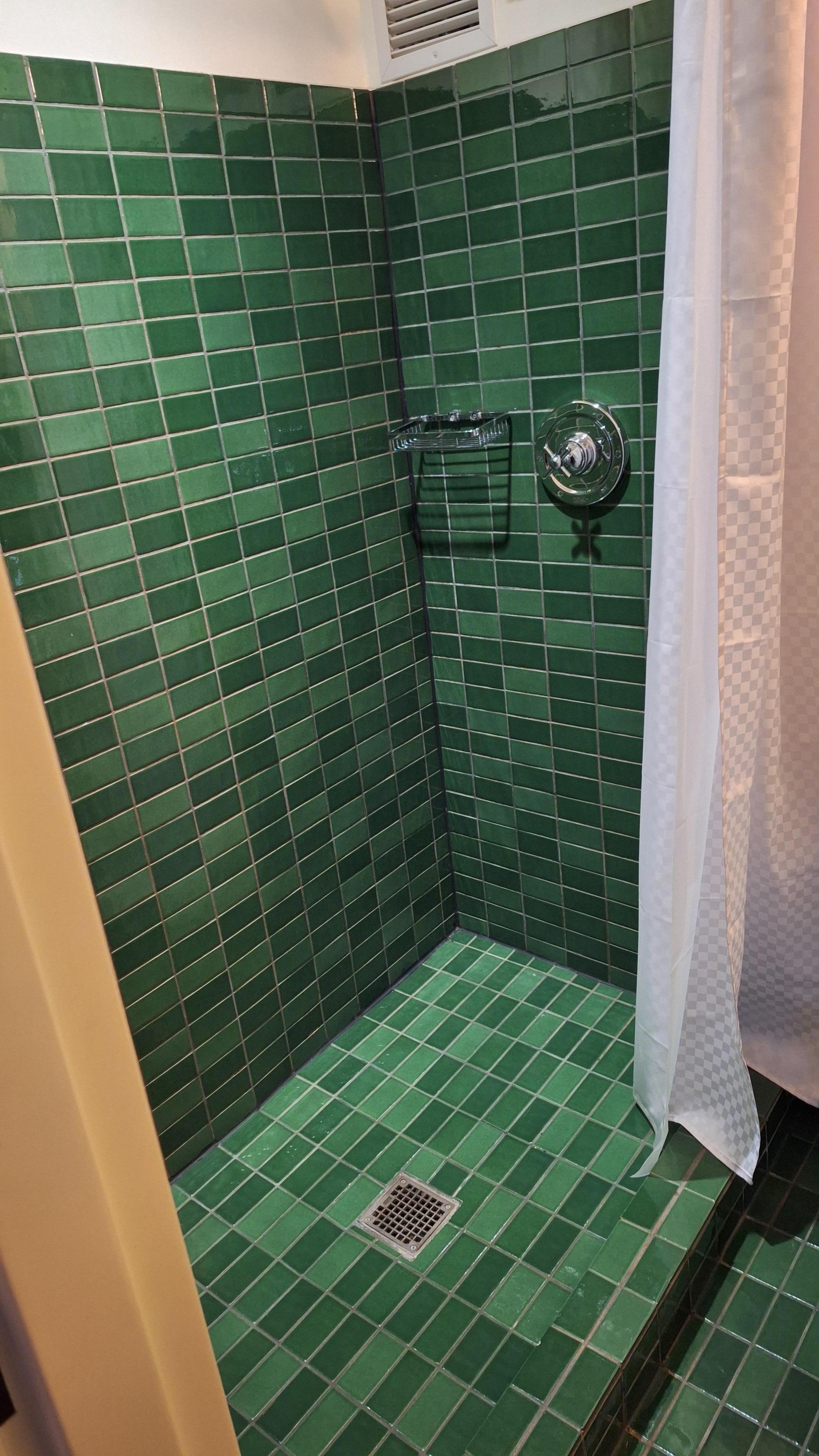 The bathroom was definitely my favorite part.  Just beautiful green. Tile.  I would LOVE that in my bafhroom!! 