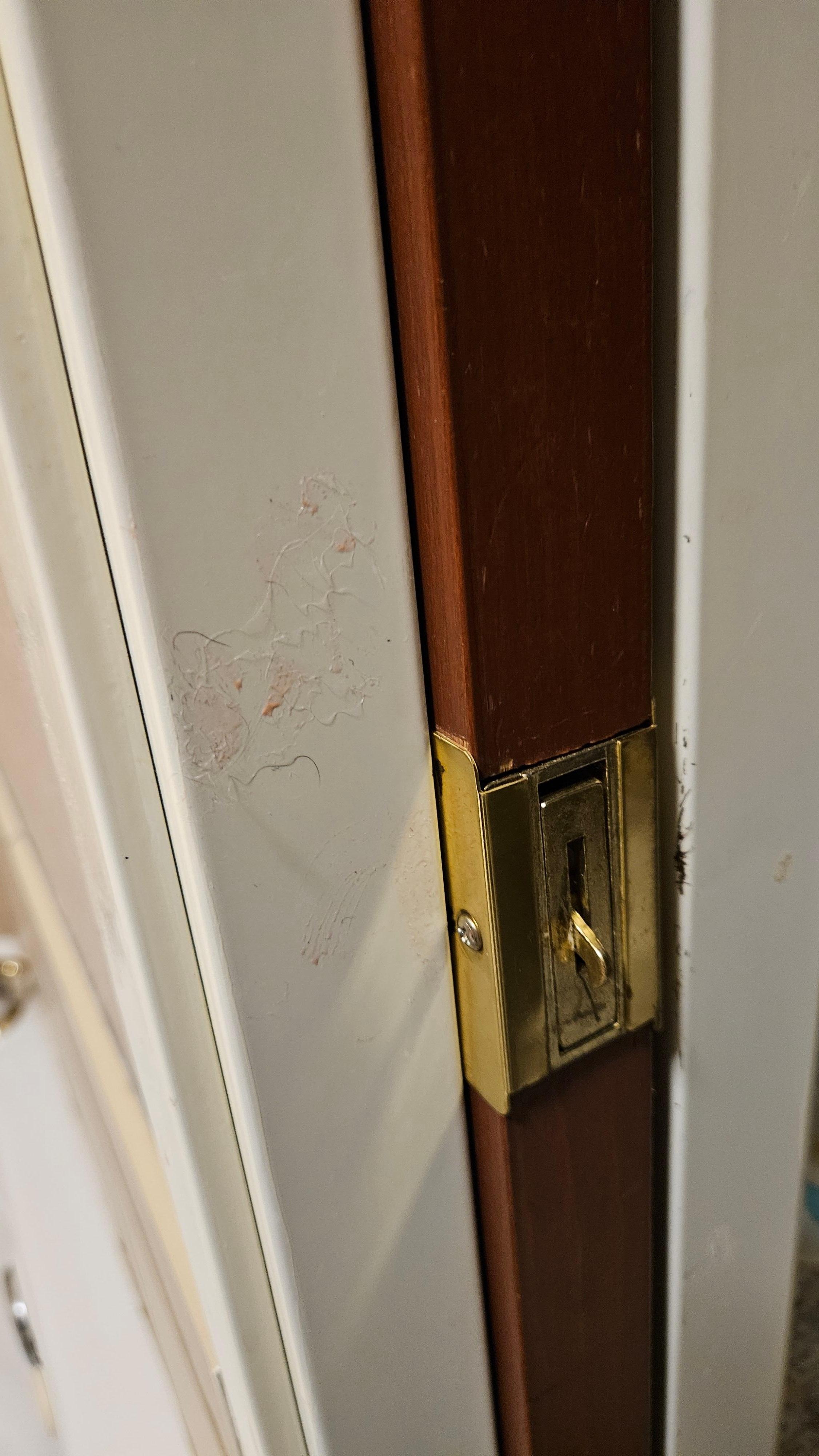 Some sticky pink stuff was on the wall. 