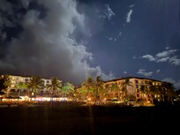 Looking back from the beach at night.