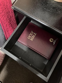 Pleased to find reading material in the bedside table.