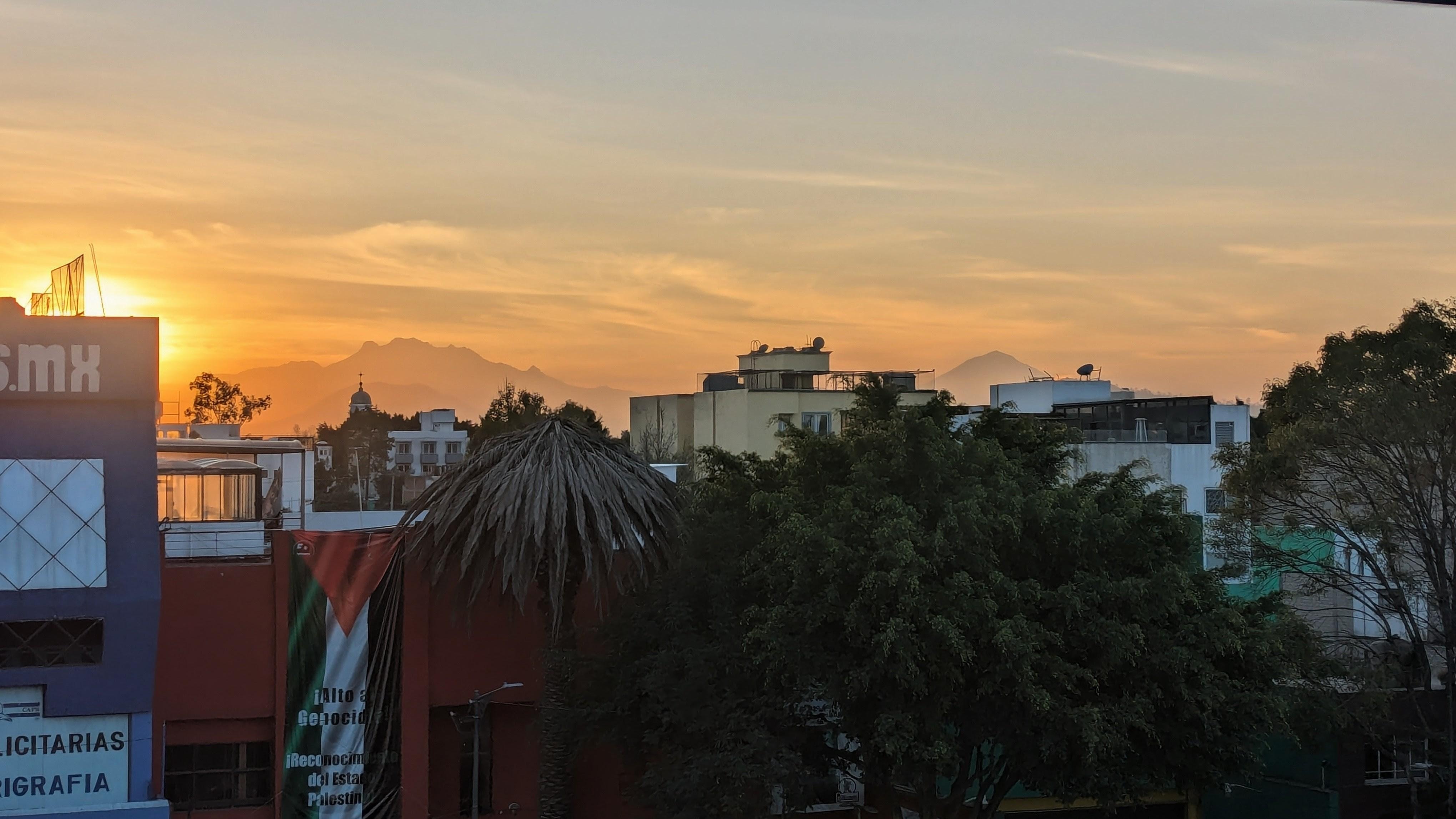 Nice sunrise and volcanoes view from the cafeteria 