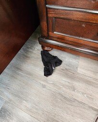 Dirty underwear on the floor in one of the bedrooms