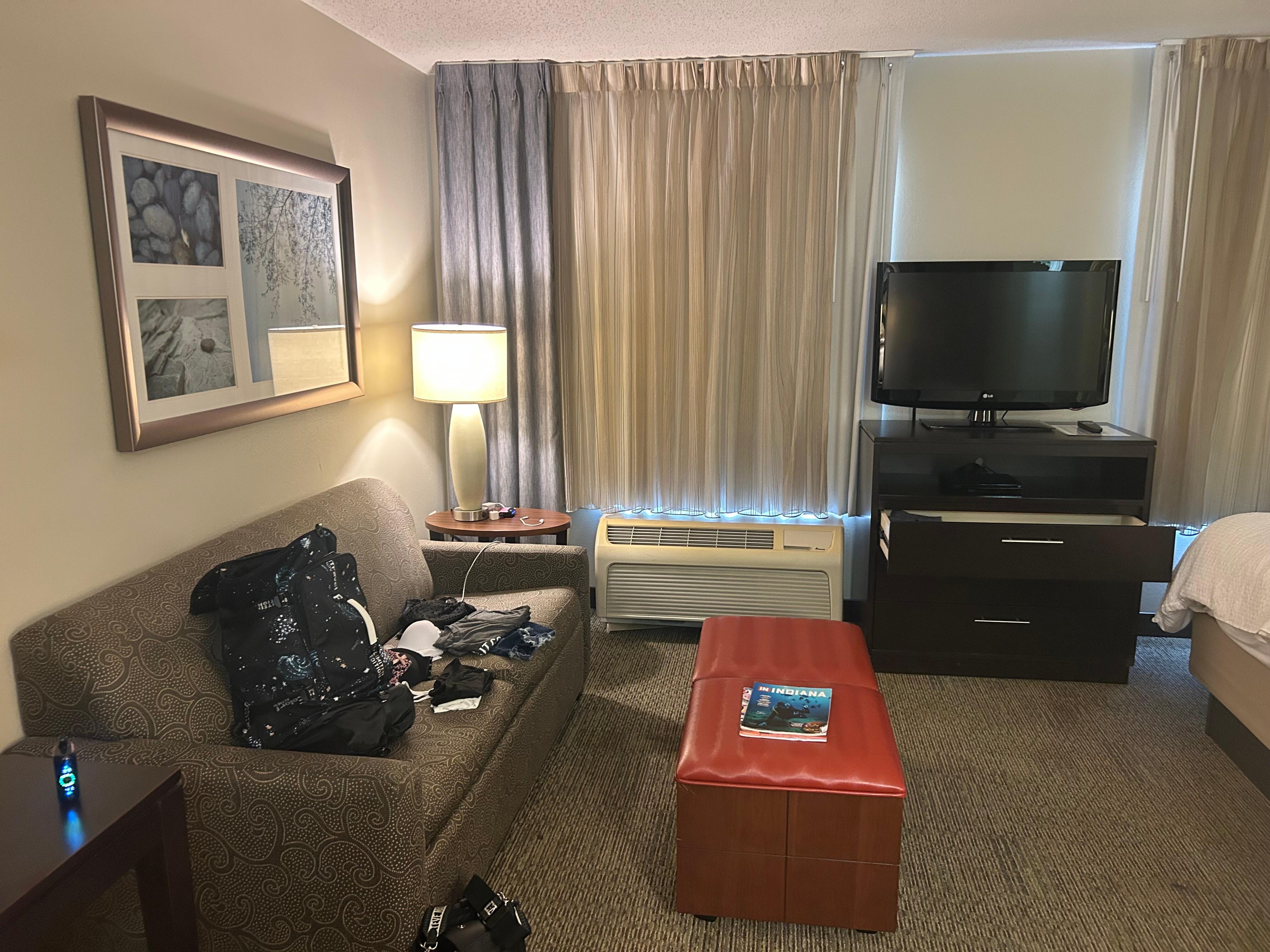Living room area of our hotel room 