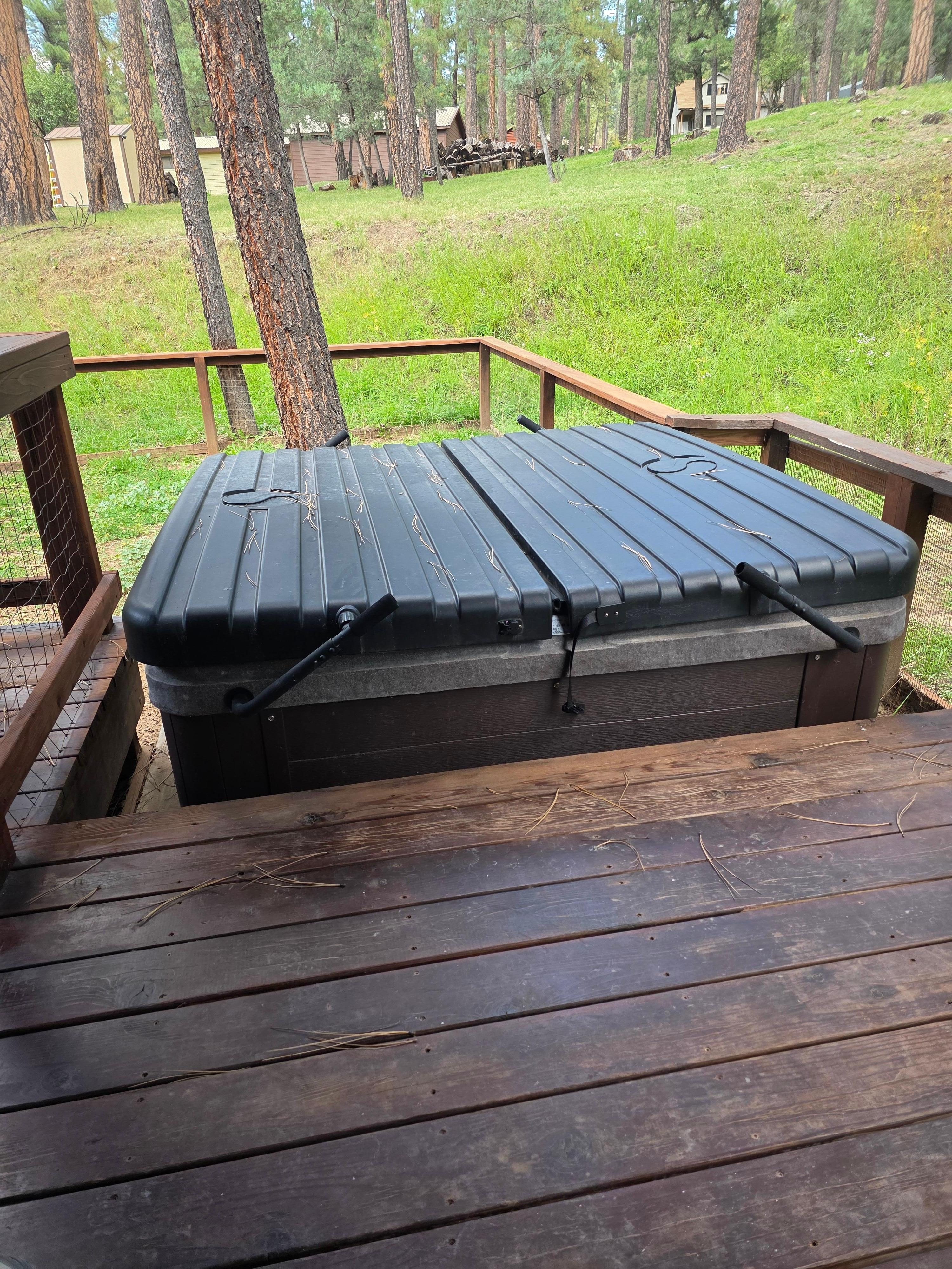 The hot tub had the easiest cover to remove & was conveniently right off the master bedroom.