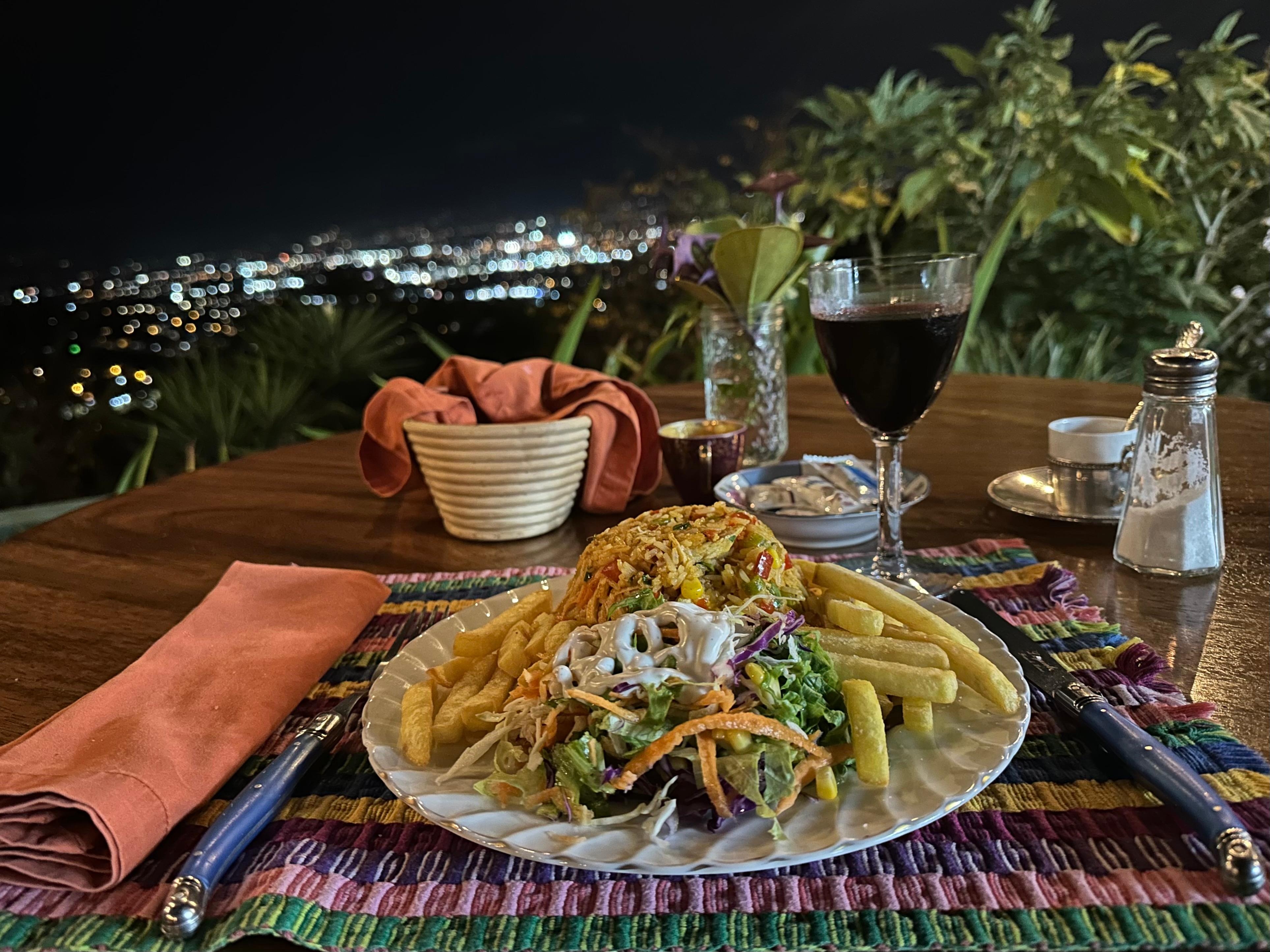 Tasty food with a gorgeous view. 
