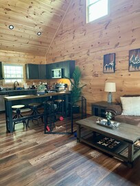 Kitchen is fully stocked and living space is just right.