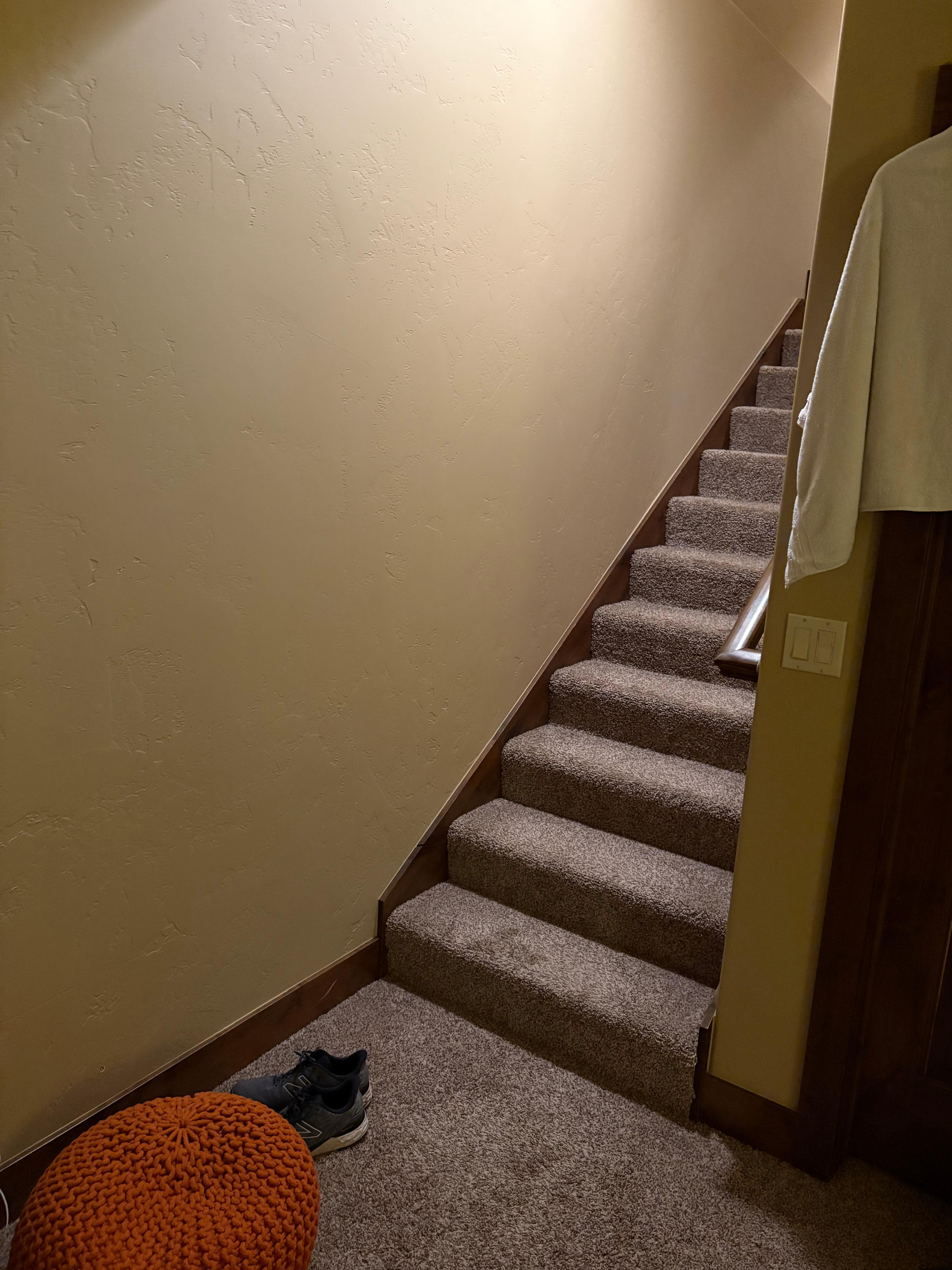 stairs to basement. No door for privacy at top or bottom of stairs!