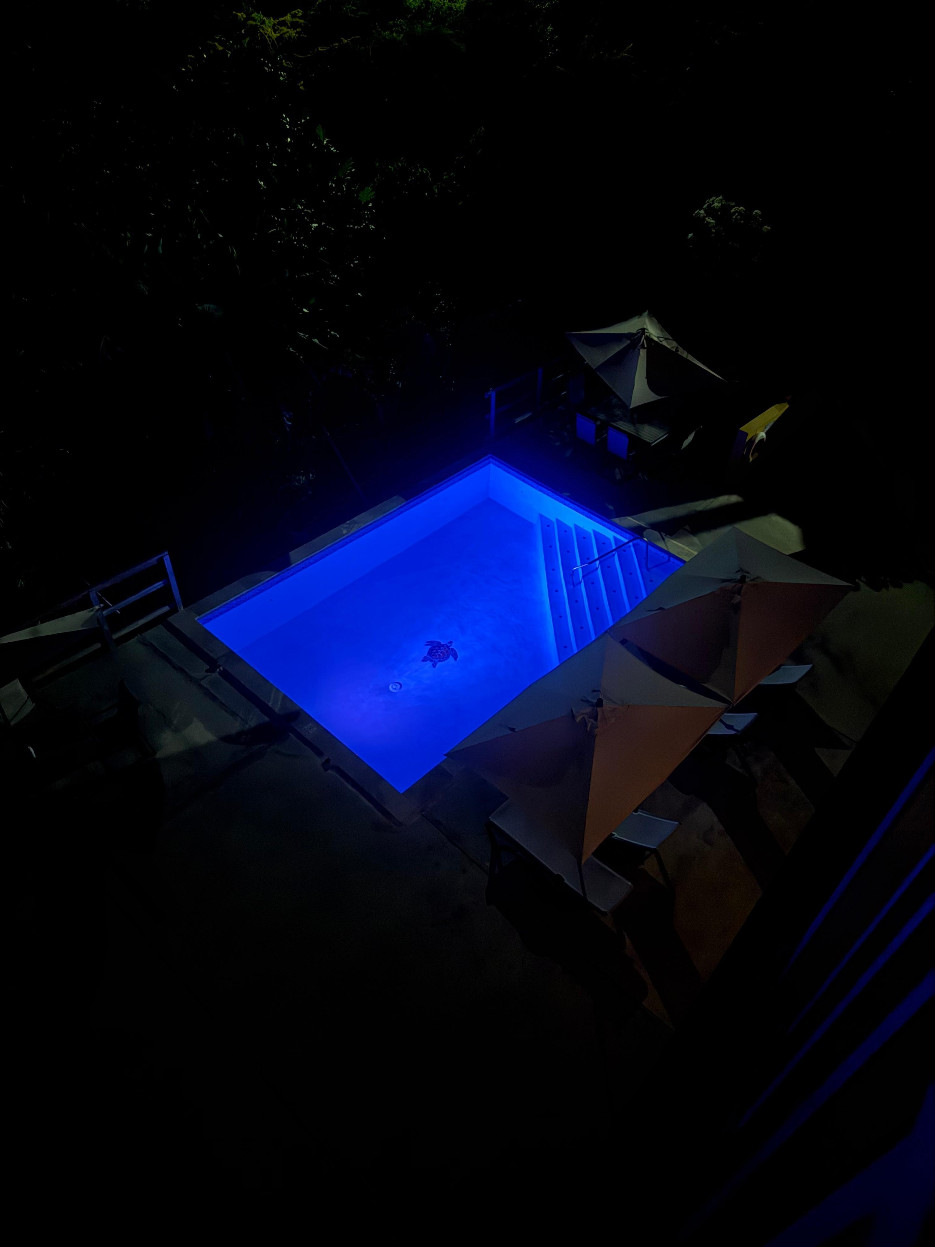 Pool lit up at night