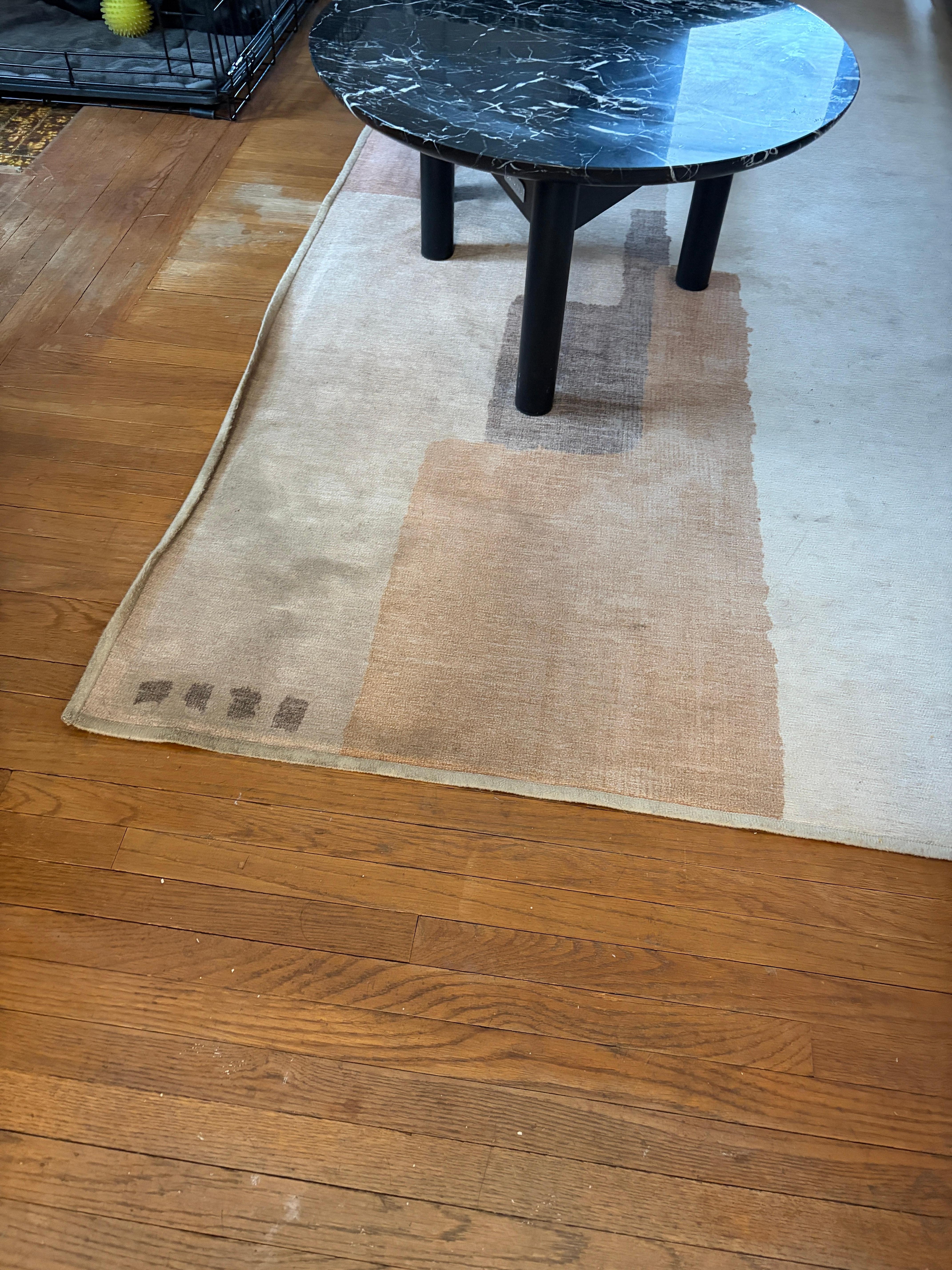 Stained and worn living room rug