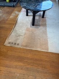 Stained and worn living room rug