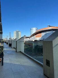 View from the lobby level restaurant at breakfast