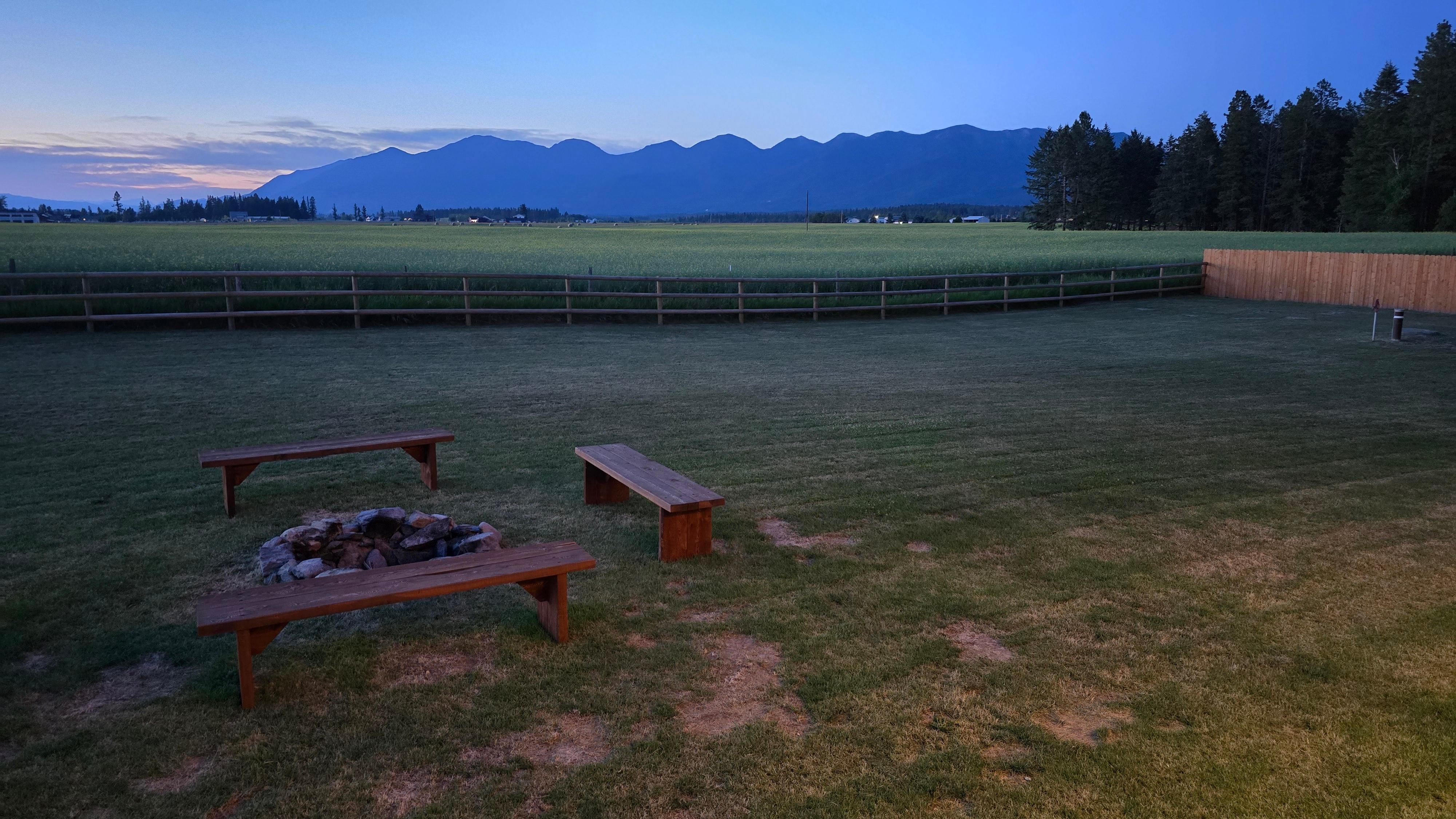 Back yard with fire pit.