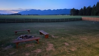 Back yard with fire pit.