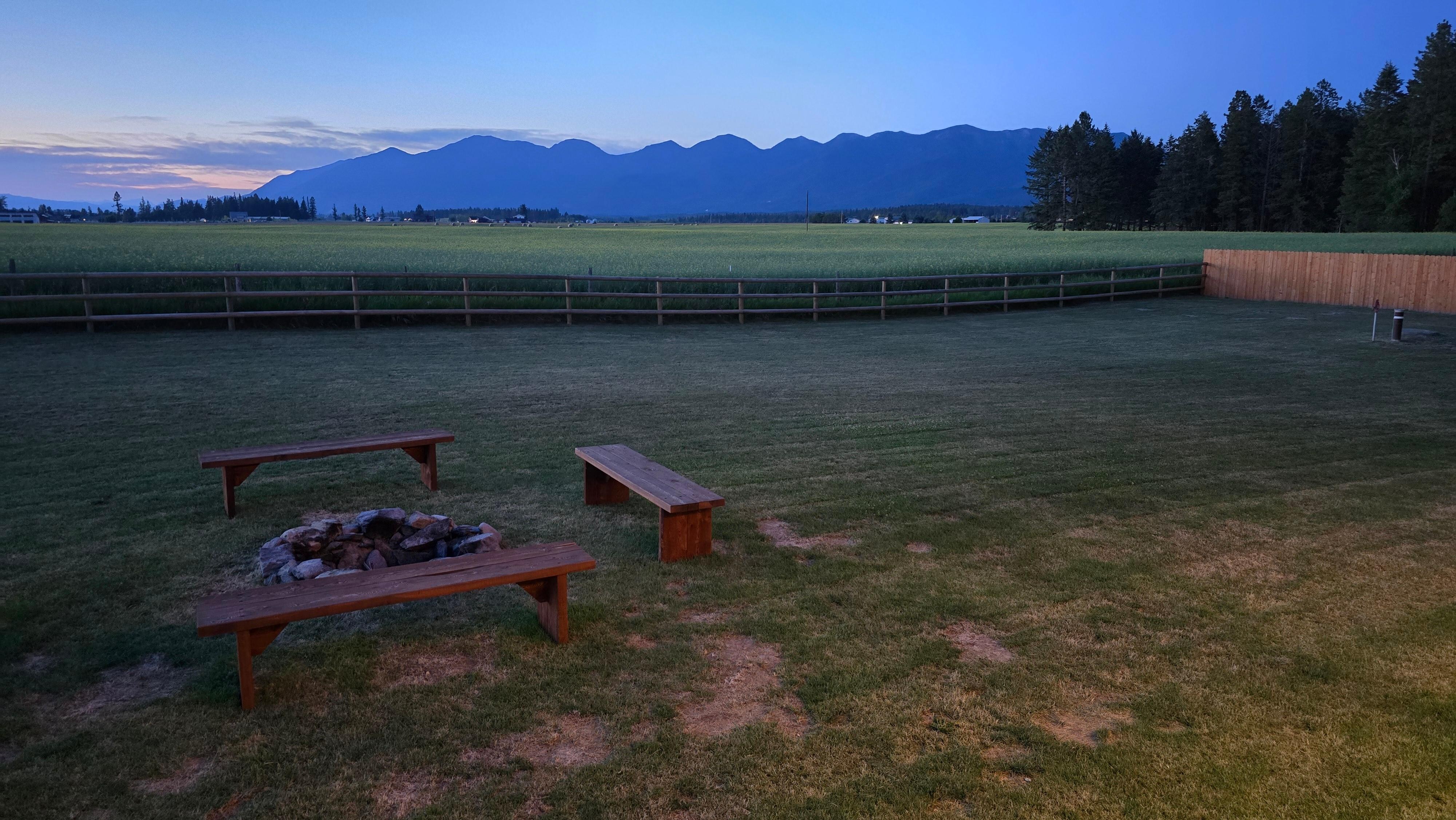 Back yard with fire pit.