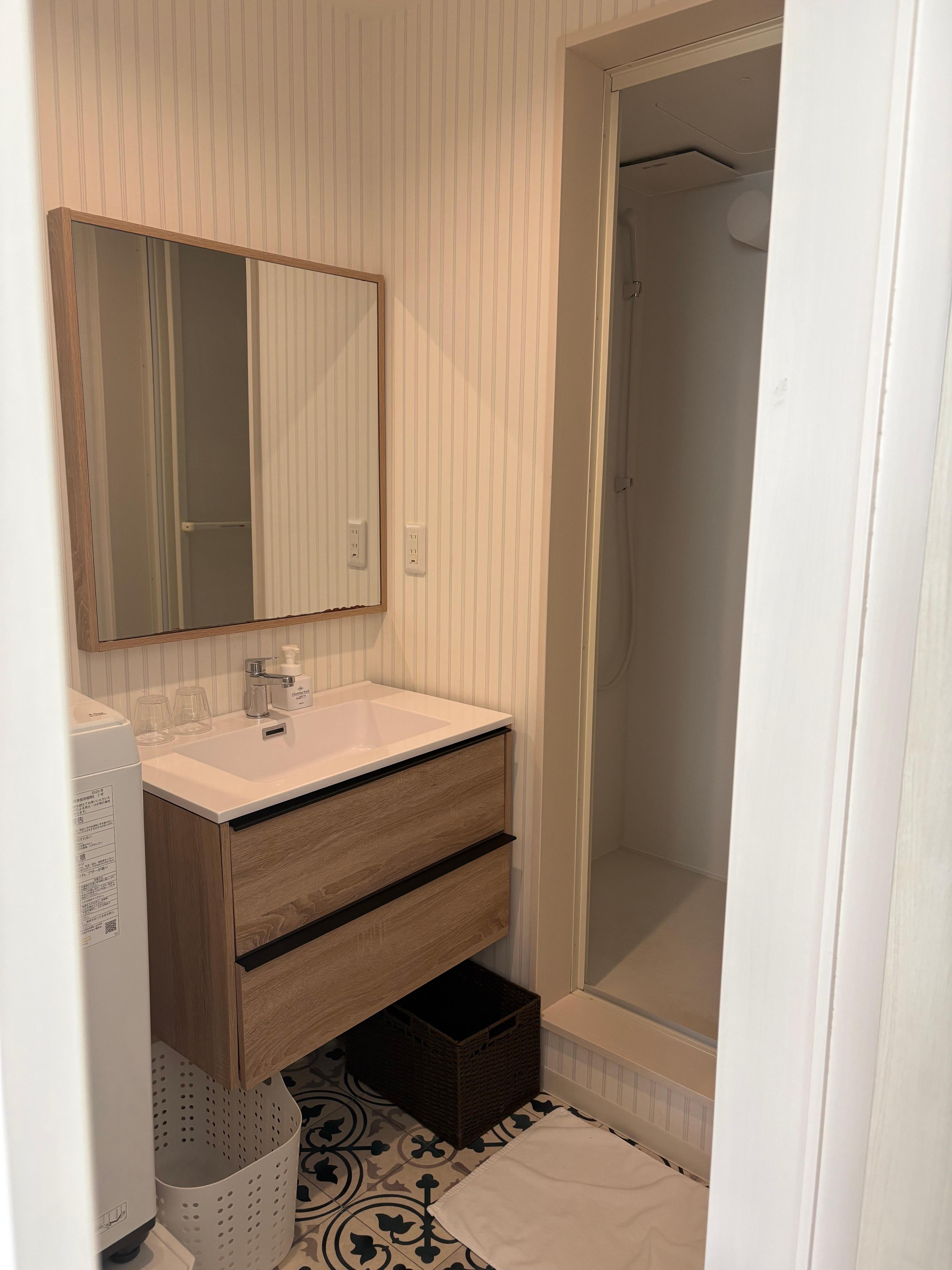 洗面台の所のタイルが可愛い