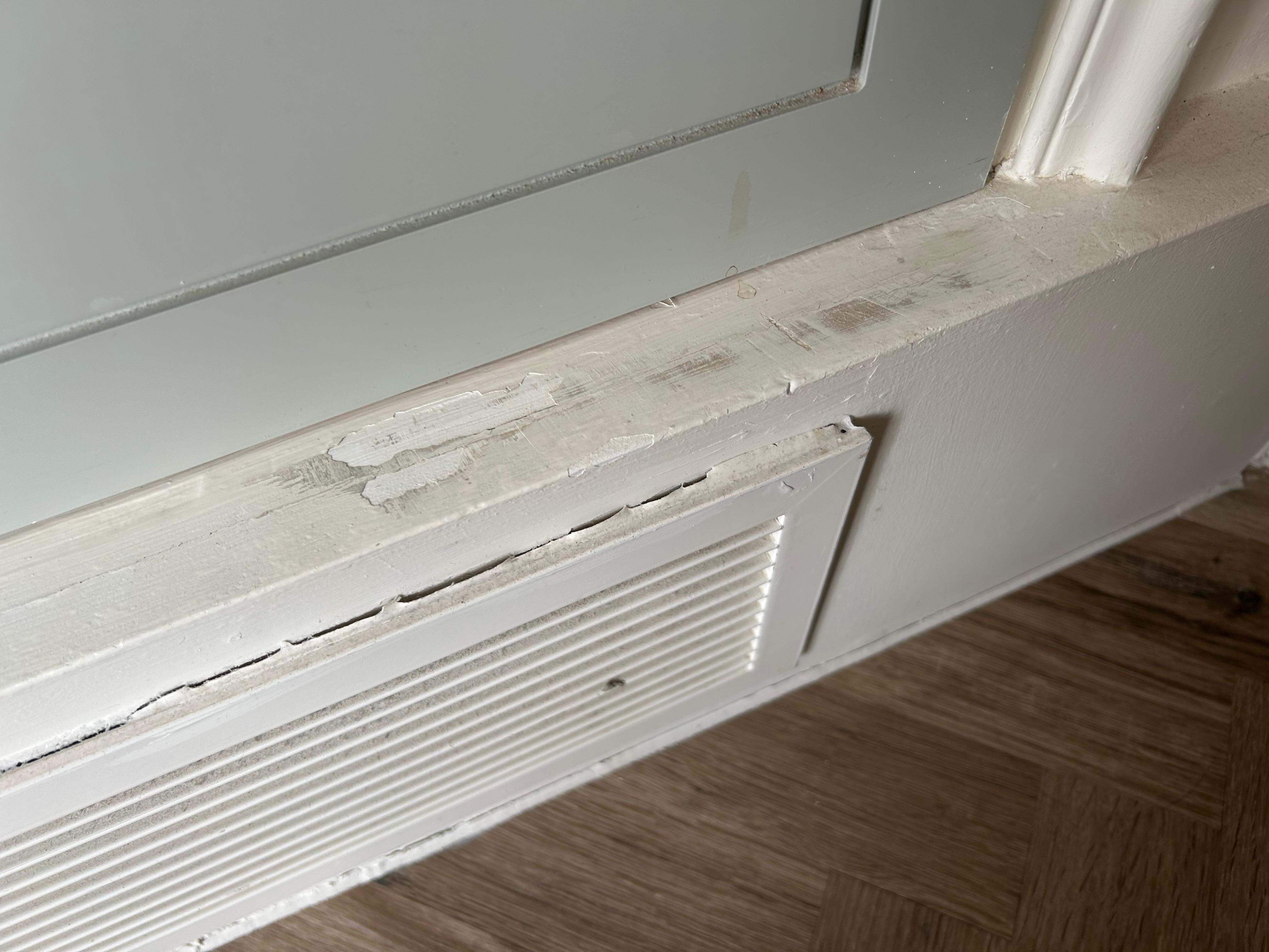 Scratched and damaged paintwork in the room