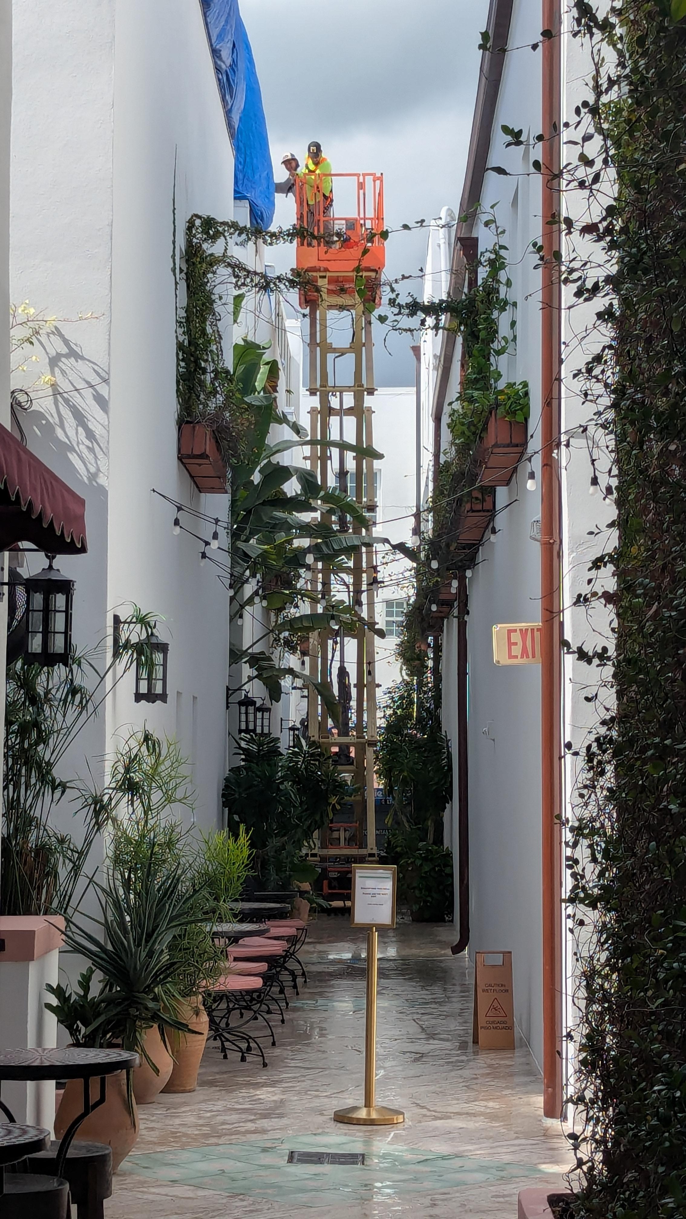 Alleyway to elevator to room building most of time so you had to go around