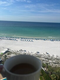 A beautiful morning view with perfect table and chairs to see over the rails to the view!