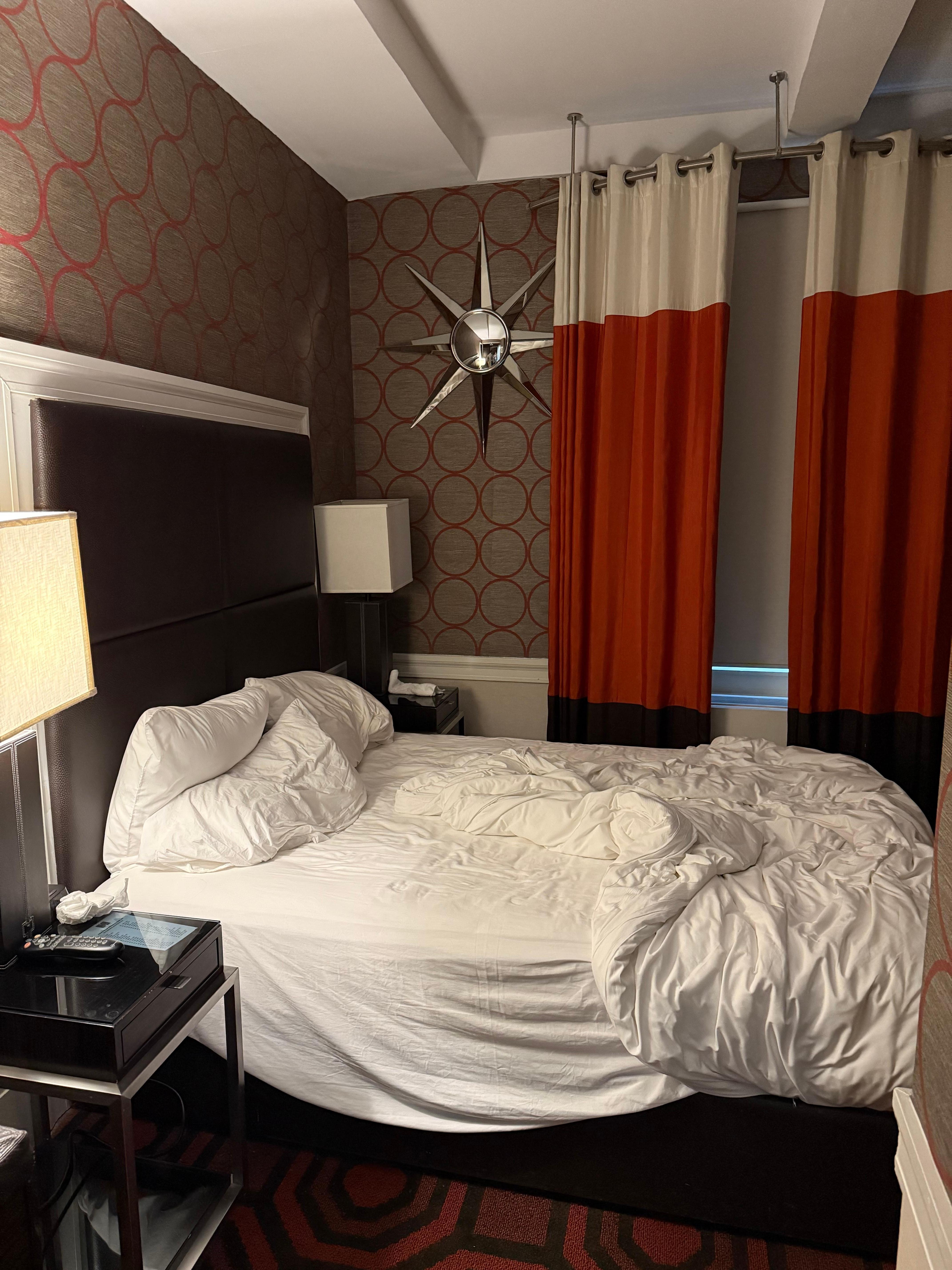 Rooms were small with walls, curtains, floors run down and dingy. Bed was very hard. Room was super hot and temperature would not change even if AC was turned on. 