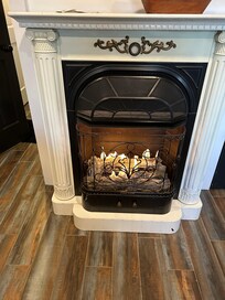 Gas fireplace in the kitchen.