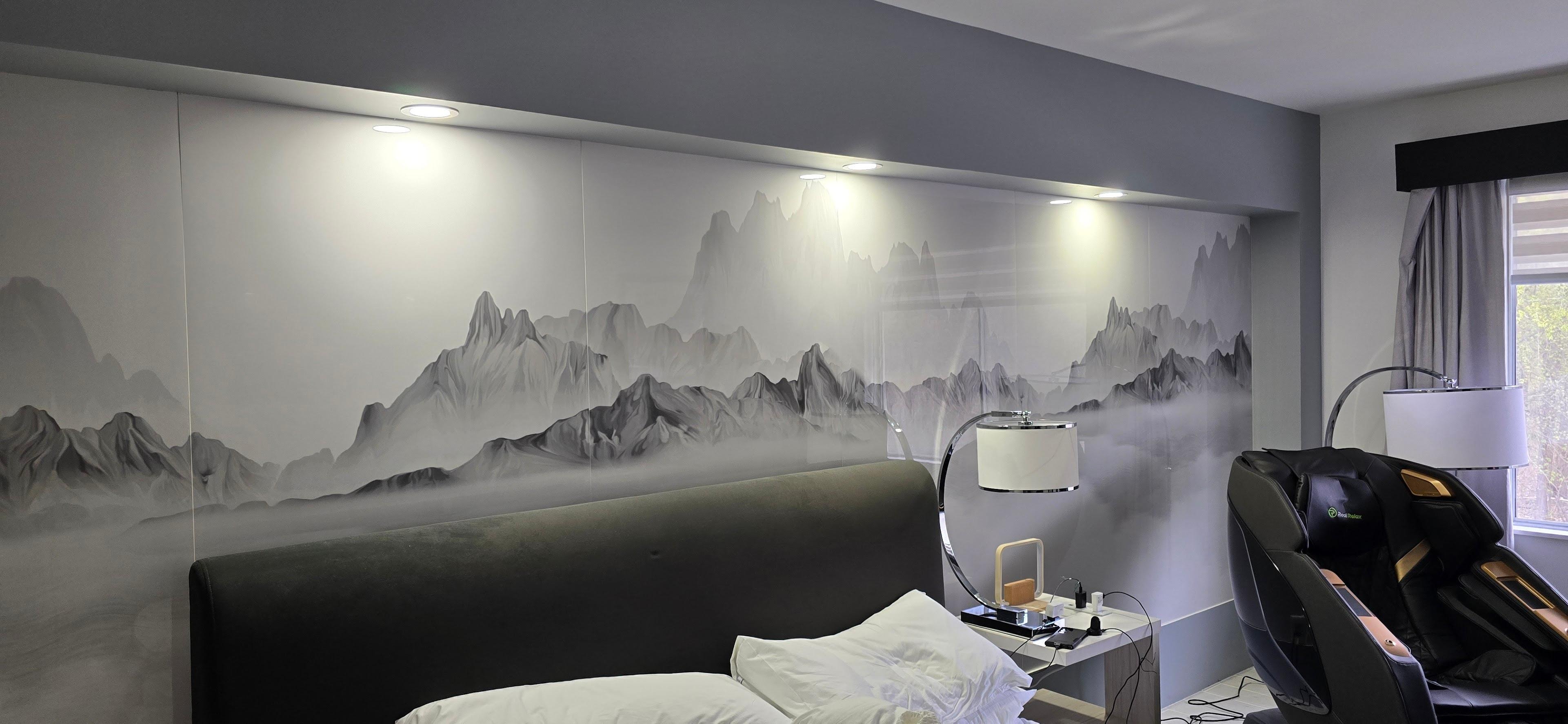 Led lighting and interesting wall tiles art 