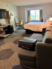 Very spacious queen room with sofa.