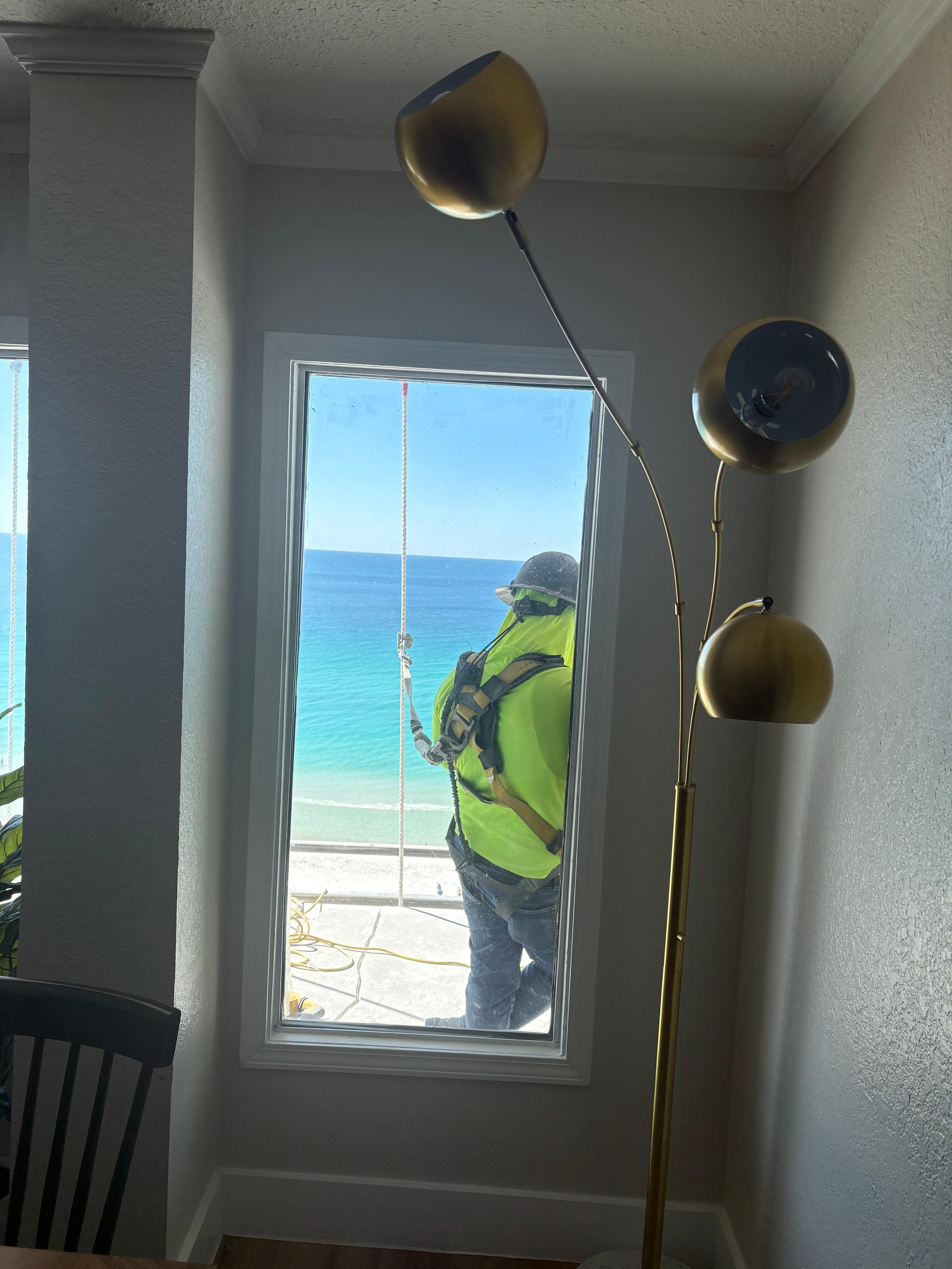 No curtains in living room. No privacy