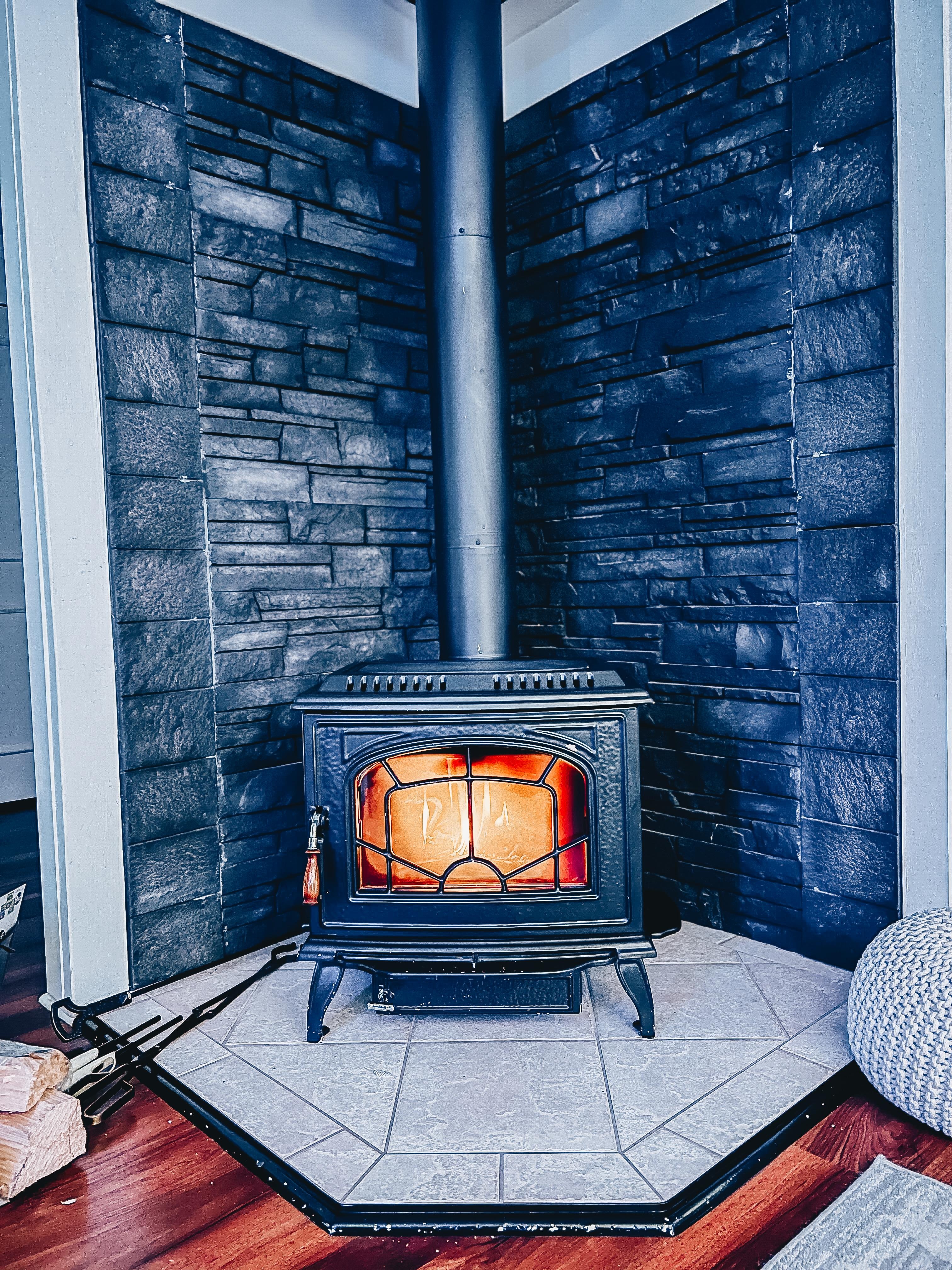 Cozy wood burning fireplace