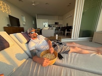 Nightly sunset ritual - bowl of popcorn and chilling on the lounge!