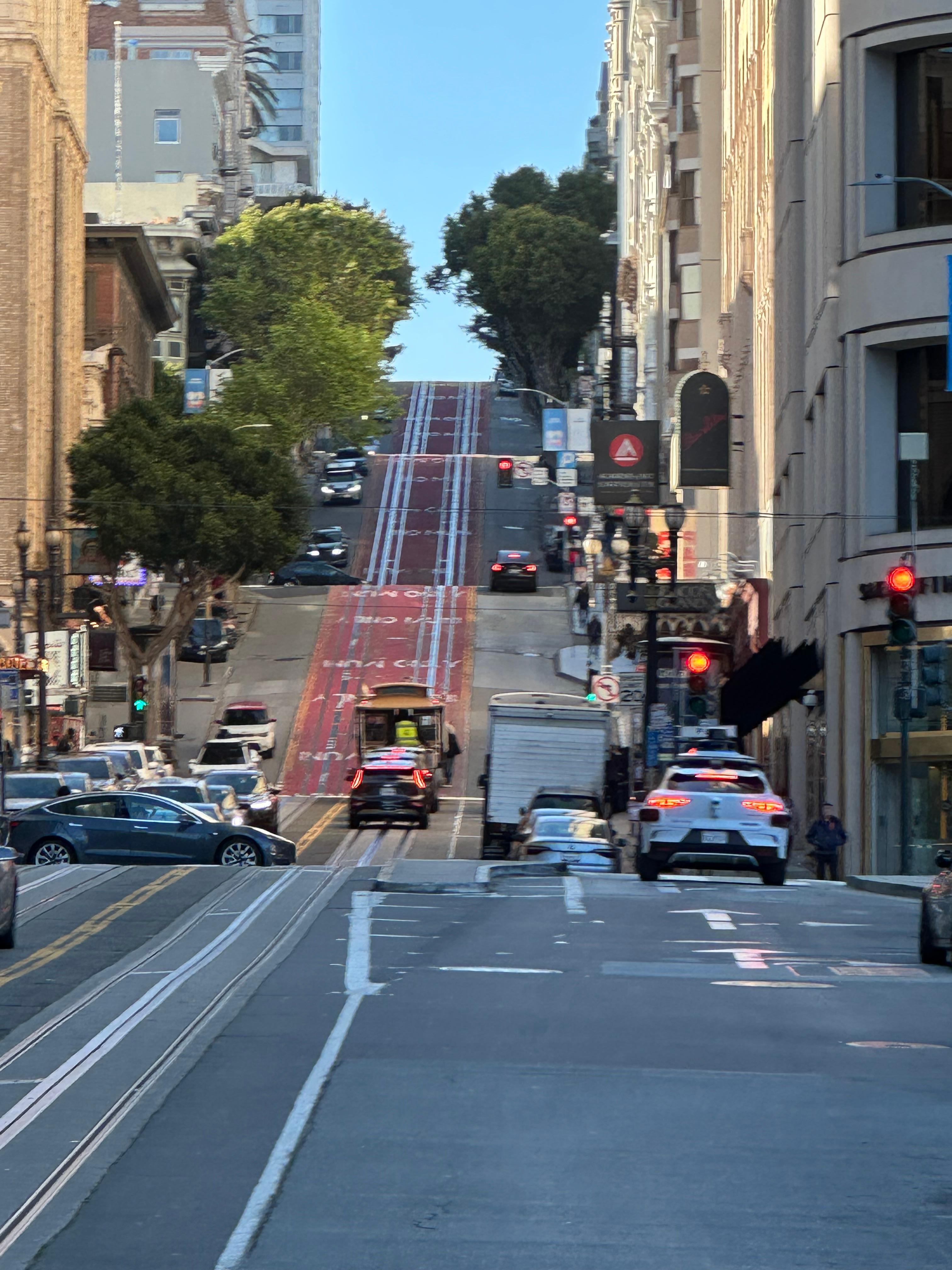 Powell and cable car from Union Square