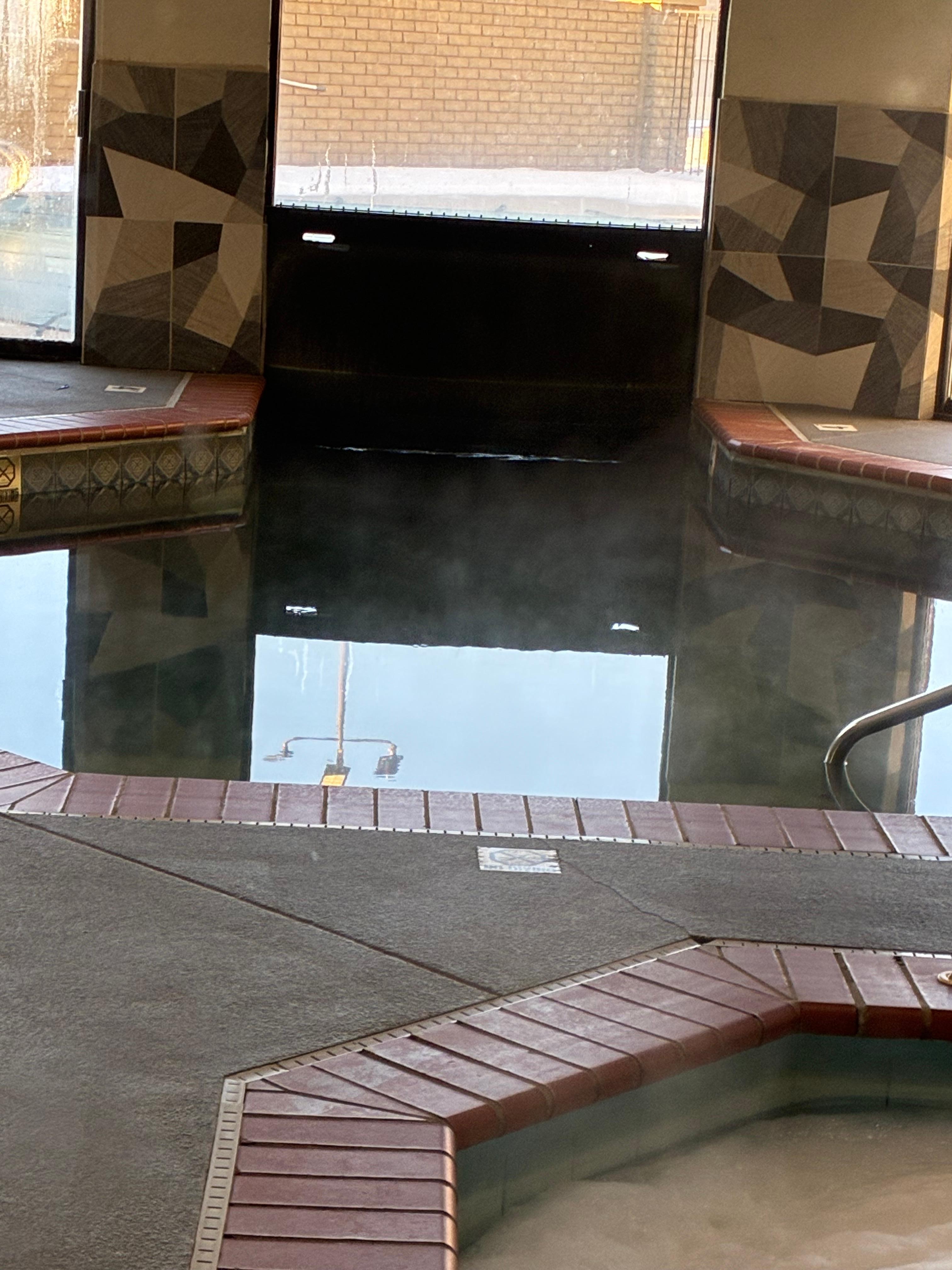 The pool was extremely cold because inside and outside pool are 1 so the cold water from outside mixes with water inside so the pool is extremely cold