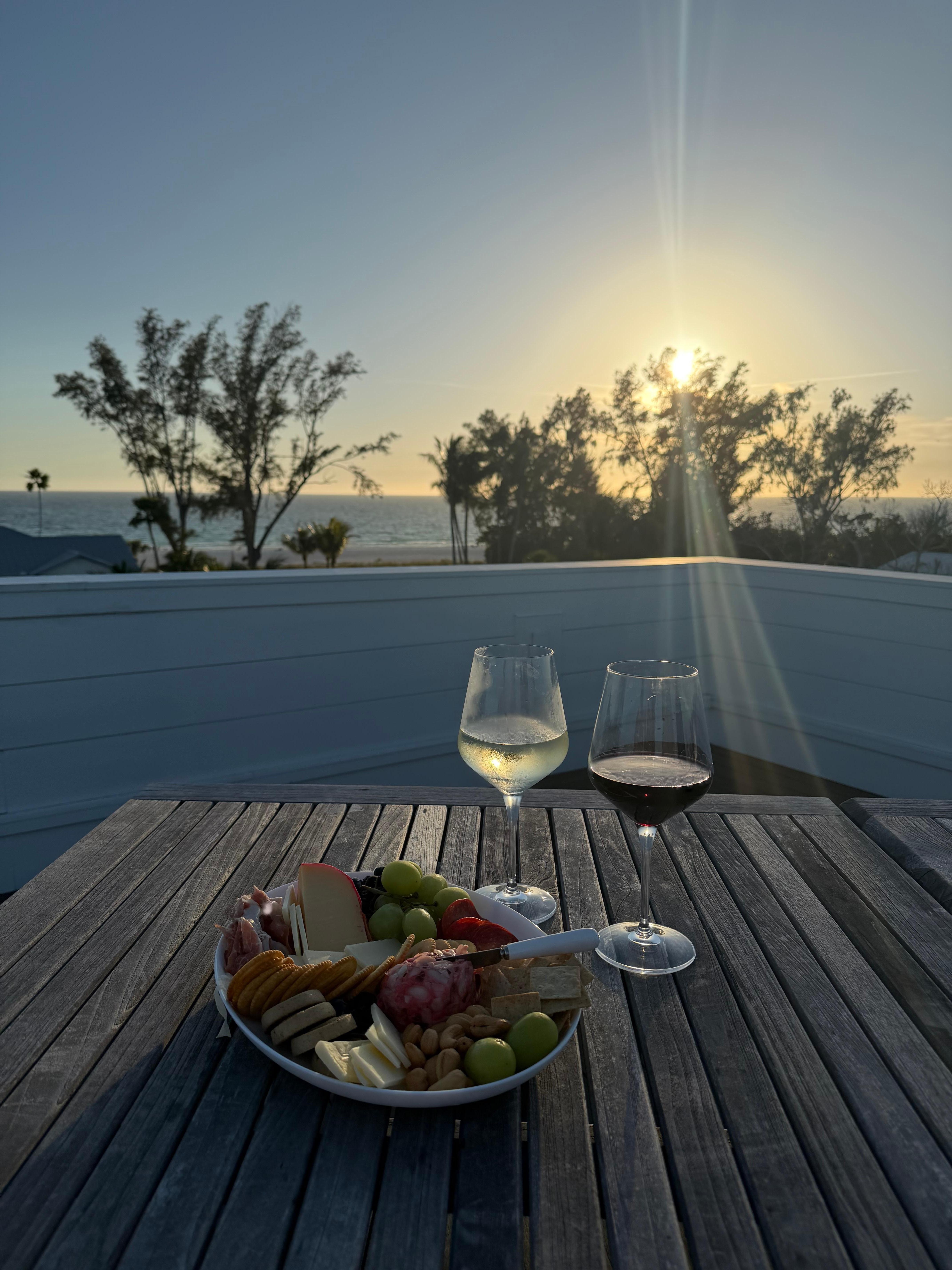 Evening happy hour on rooftop deck