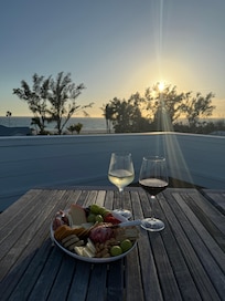 Evening happy hour on rooftop deck