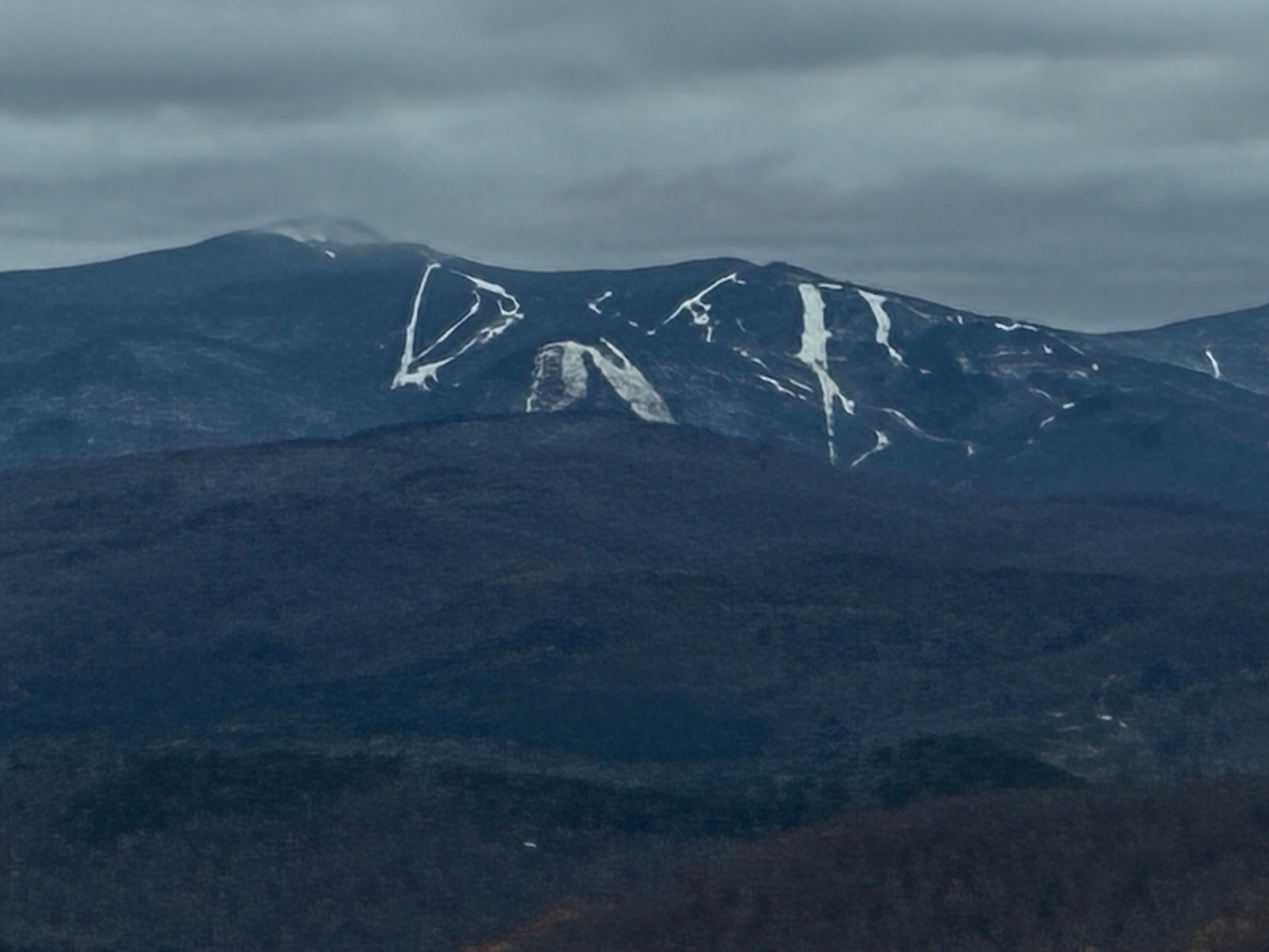 Nightfall on the top of the mountain with a view of Killington ski runs