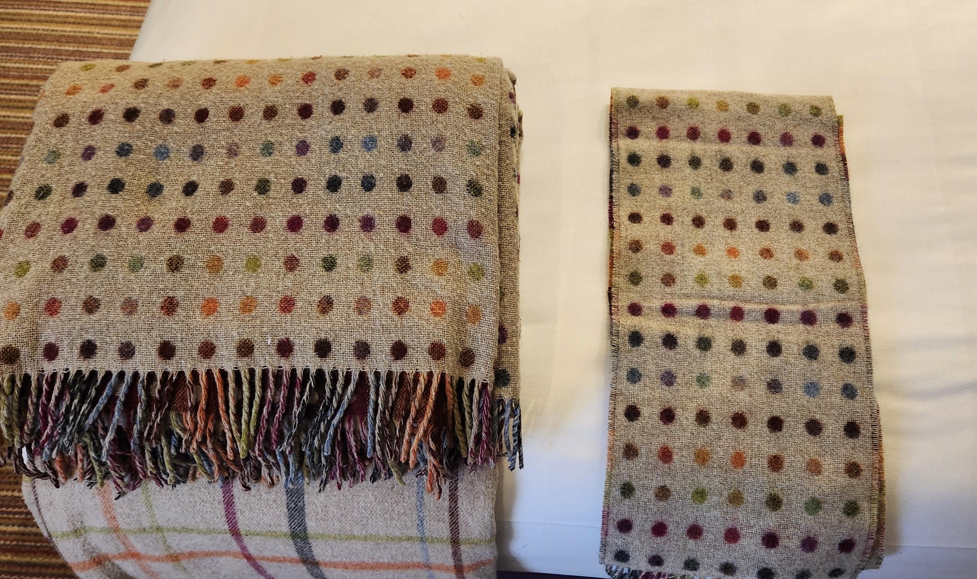 Which is not to say the Maid's Head is not also thoroughly up-to-date. I was amused to discover the scarf I bought in York (on the right) was the same pattern as the throw in our room (on the left).