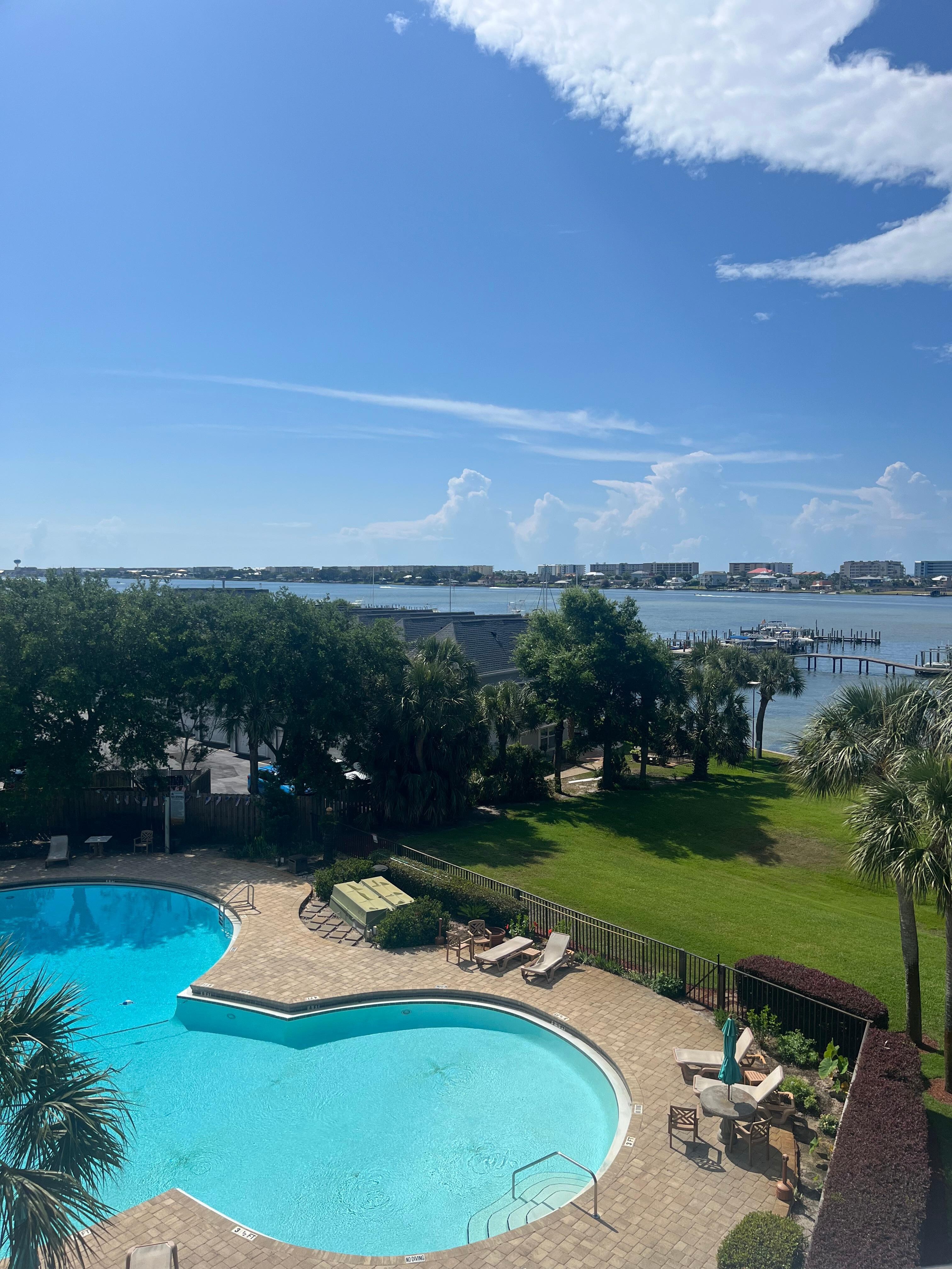 View of the pool from the balcony