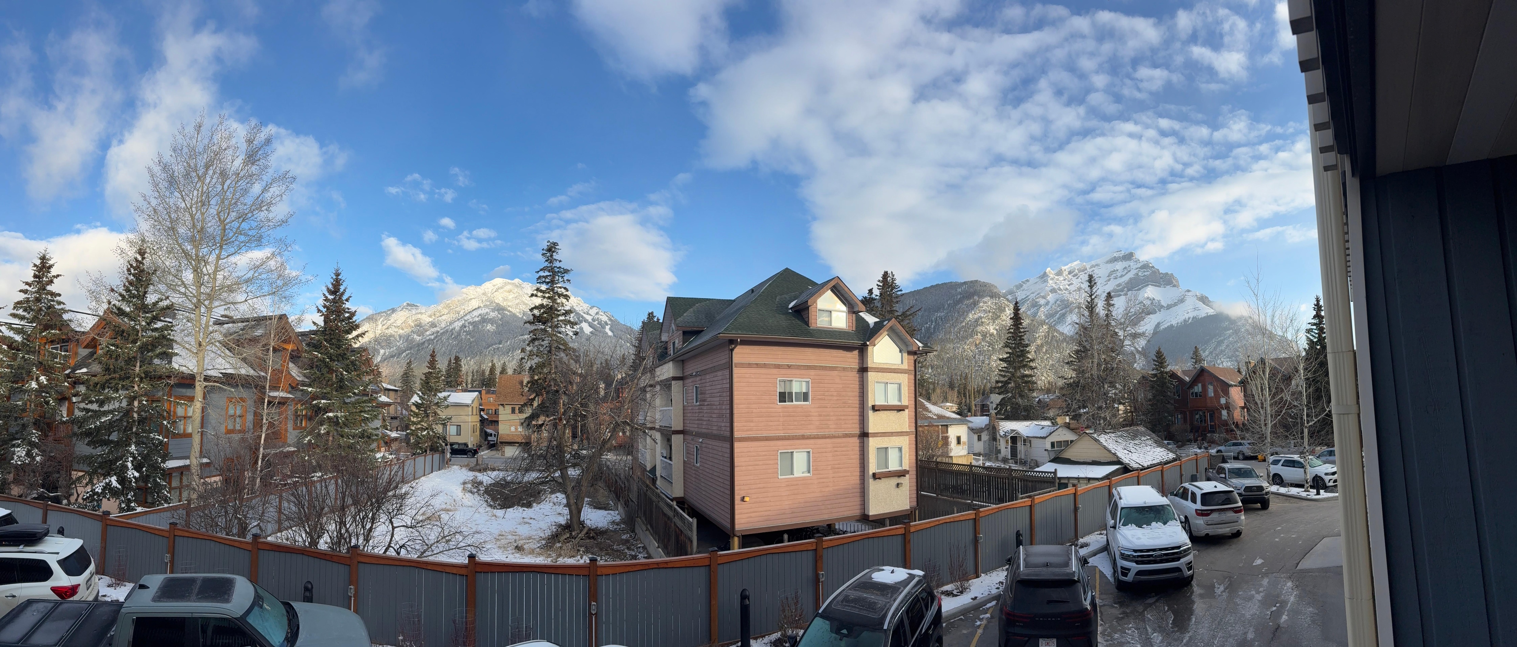 Panoramic photo of our view from the room balcony.
