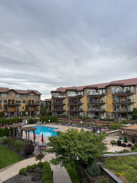 View of the pool from the balcony