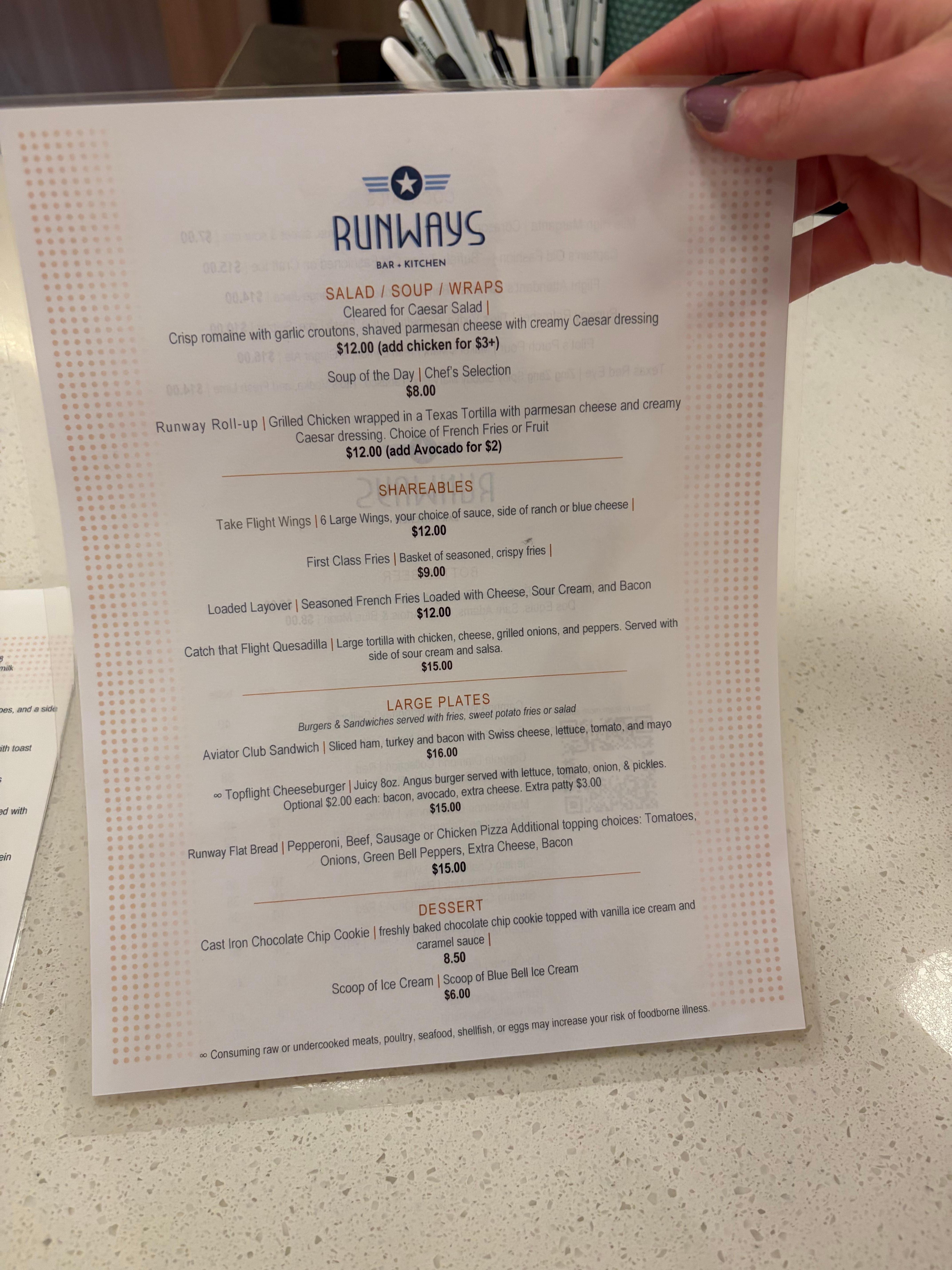 Lunch/dinner menu. Drinks on the other side.