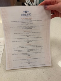 Lunch/dinner menu. Drinks on the other side.