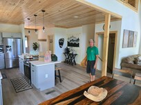 The kitchen and living room.
