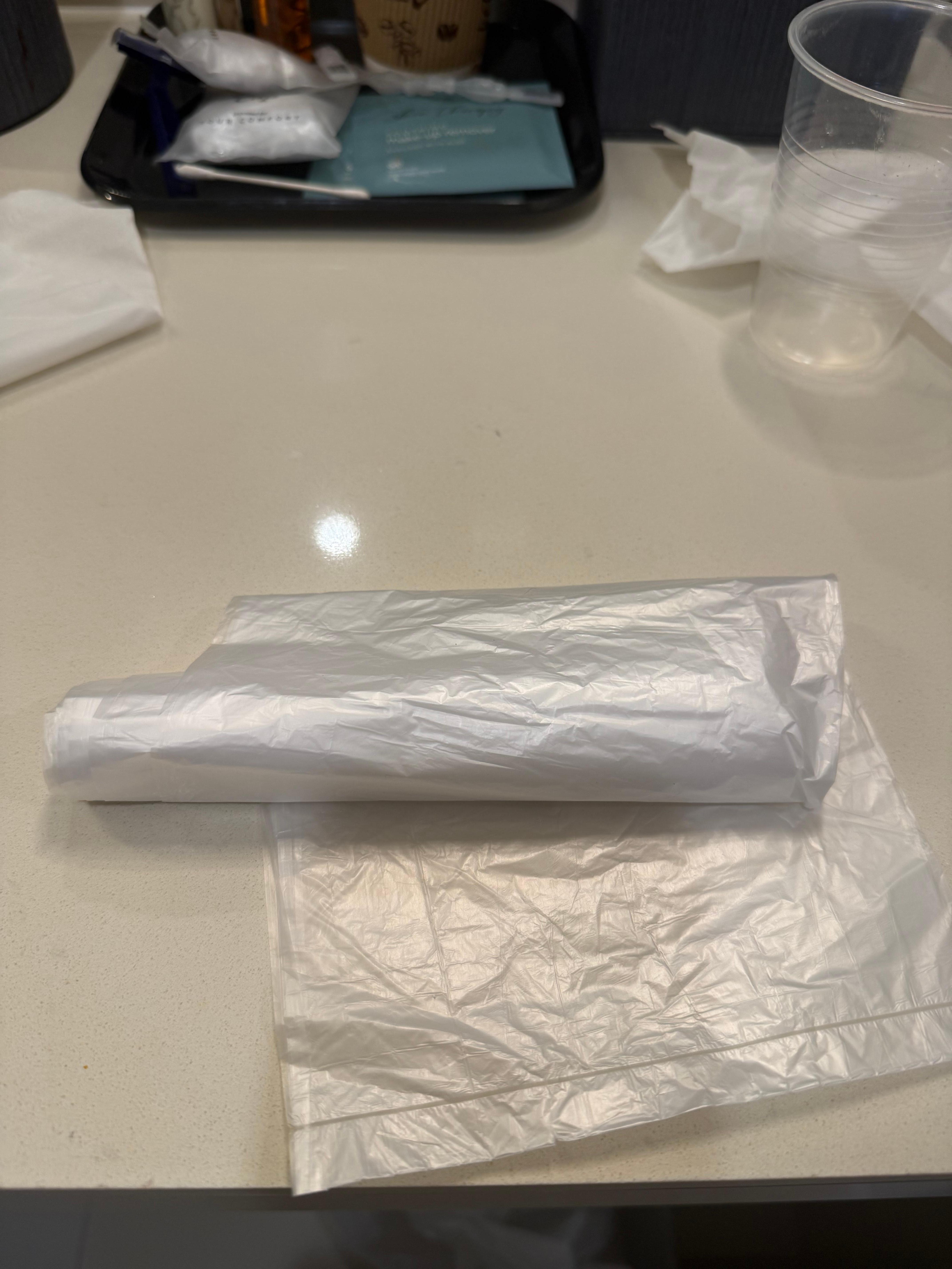 Garbage bags given to us to put out garbage in and put outside our room