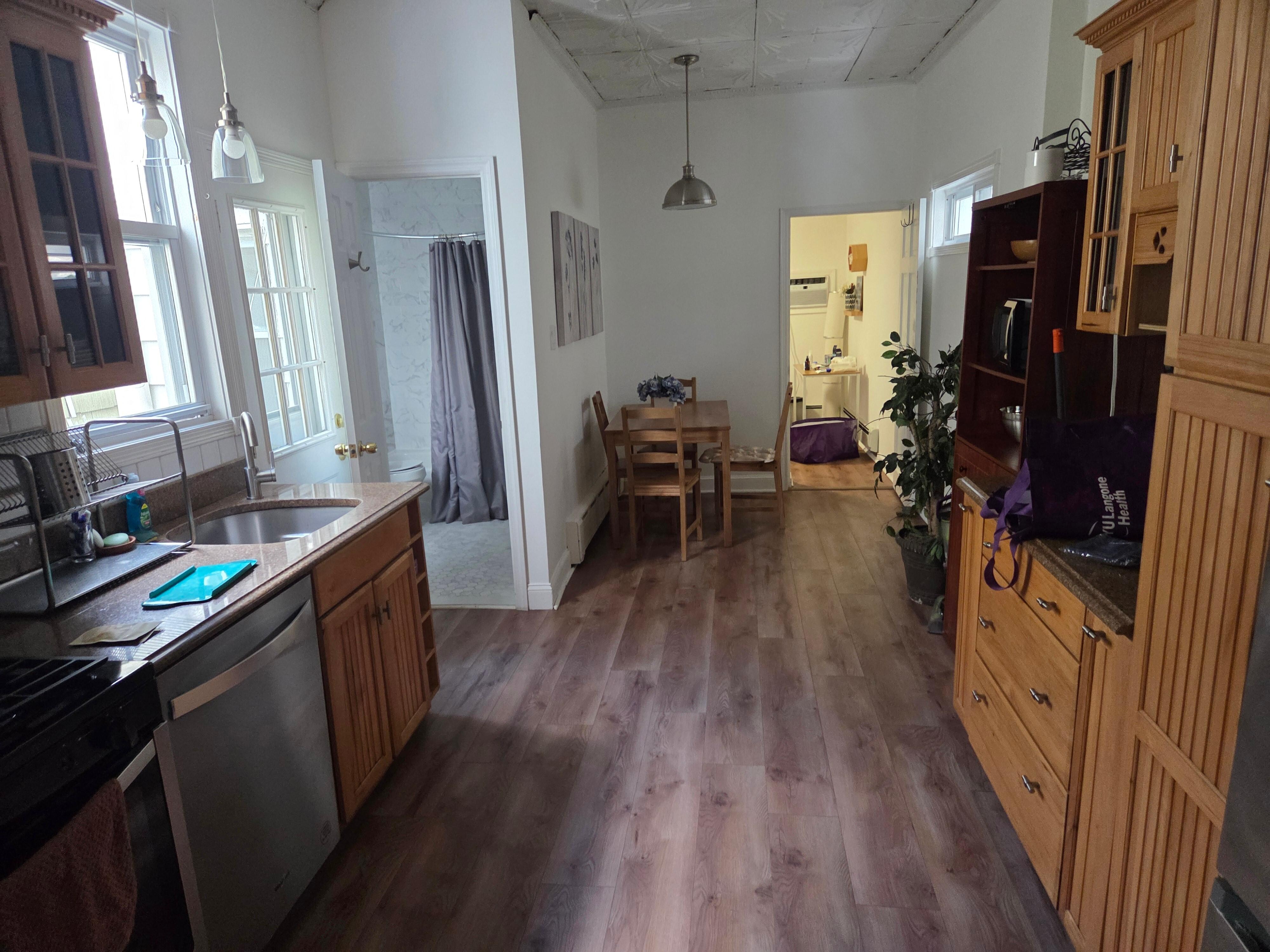 Kitchen, bathroom, and second bedroom. 