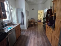 Kitchen, bathroom, and second bedroom.