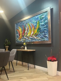 Art display in the restaurant. The breakfast buffet and pizzas were excellent!