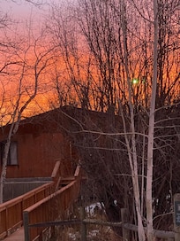 Winter sunrise over the cabin.
