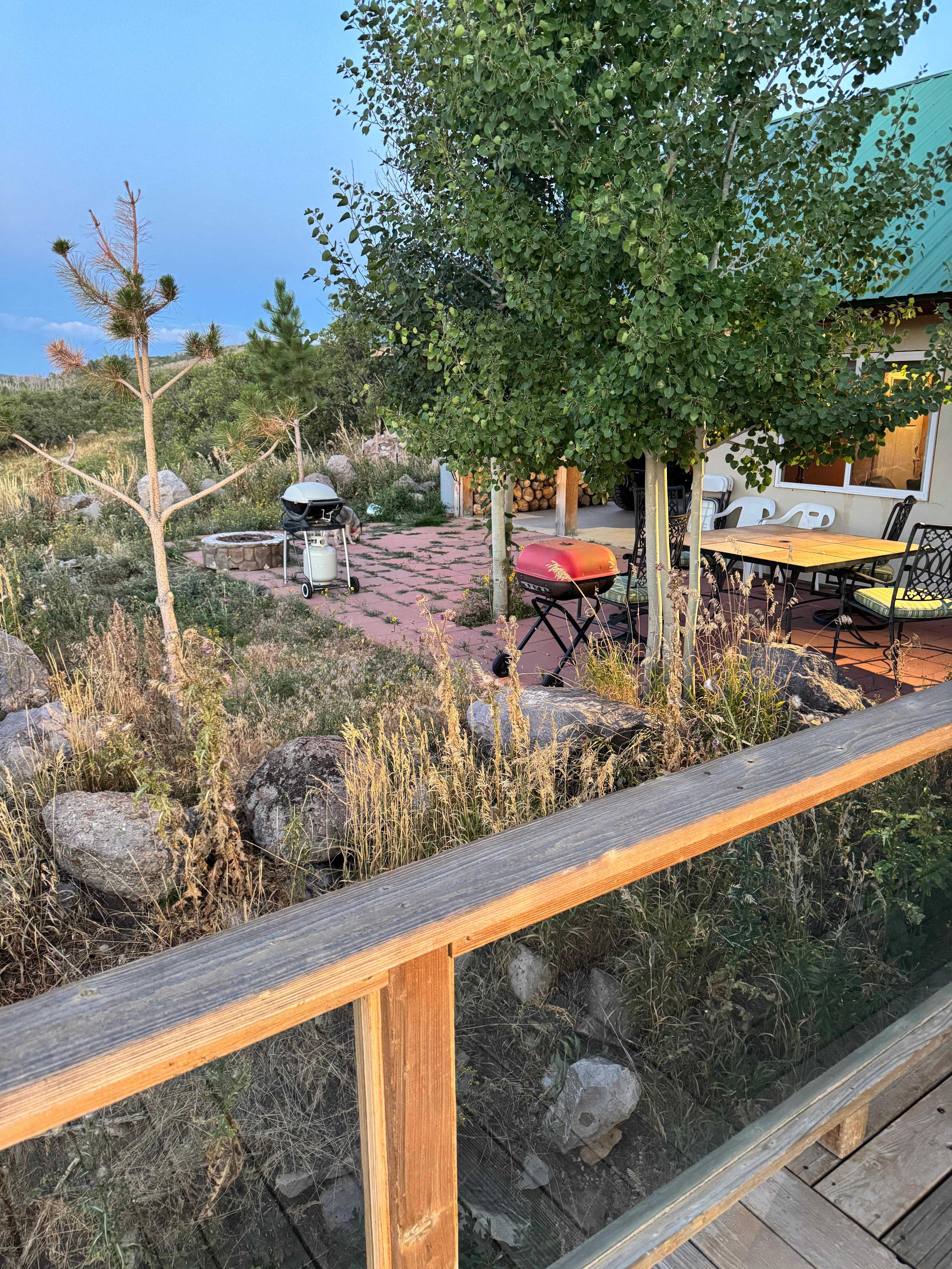 Firepit sitting area from the walk around porch